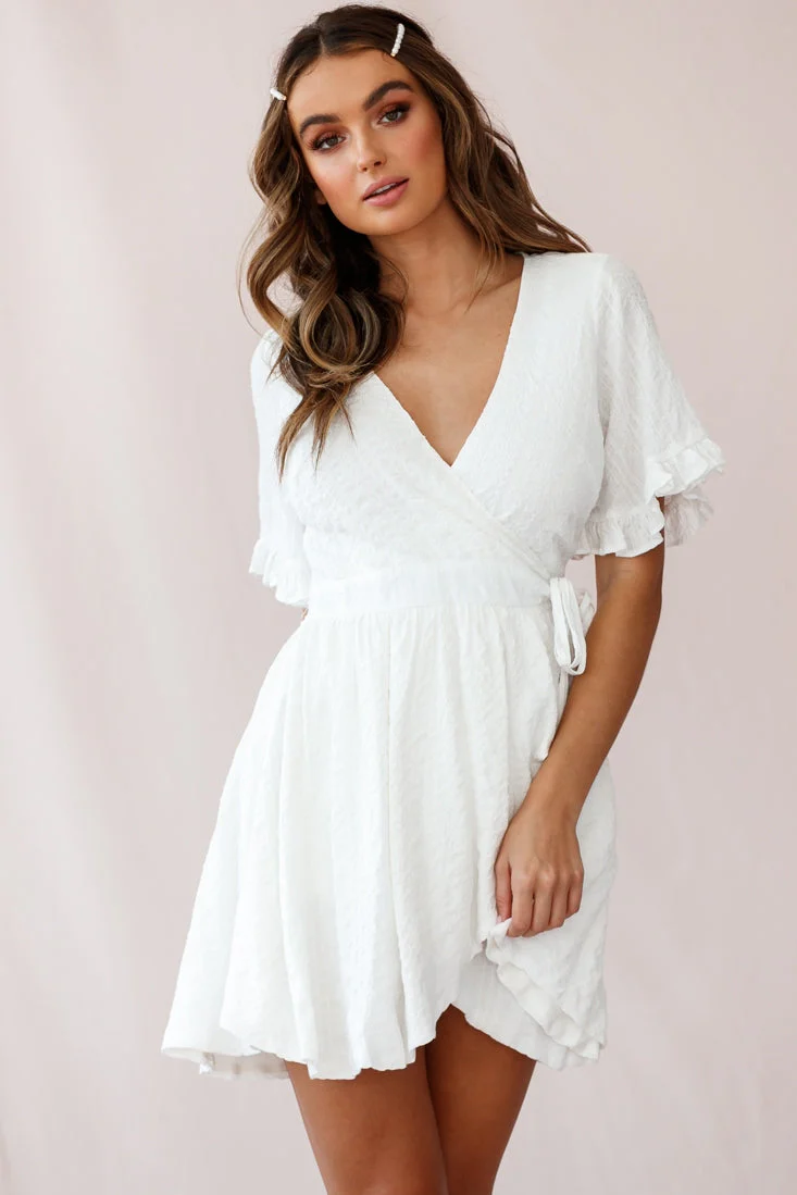 Cara Frill Trim Wrap Dress White - Image 4