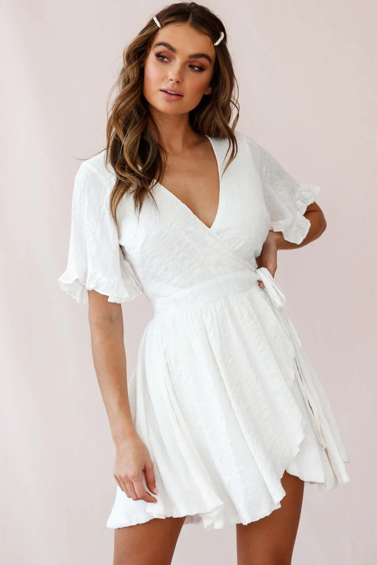 Cara Frill Trim Wrap Dress White - Image 6