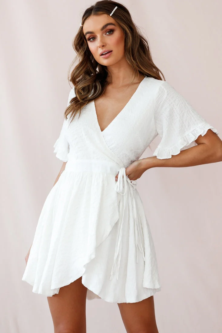 Cara Frill Trim Wrap Dress White - Image 7