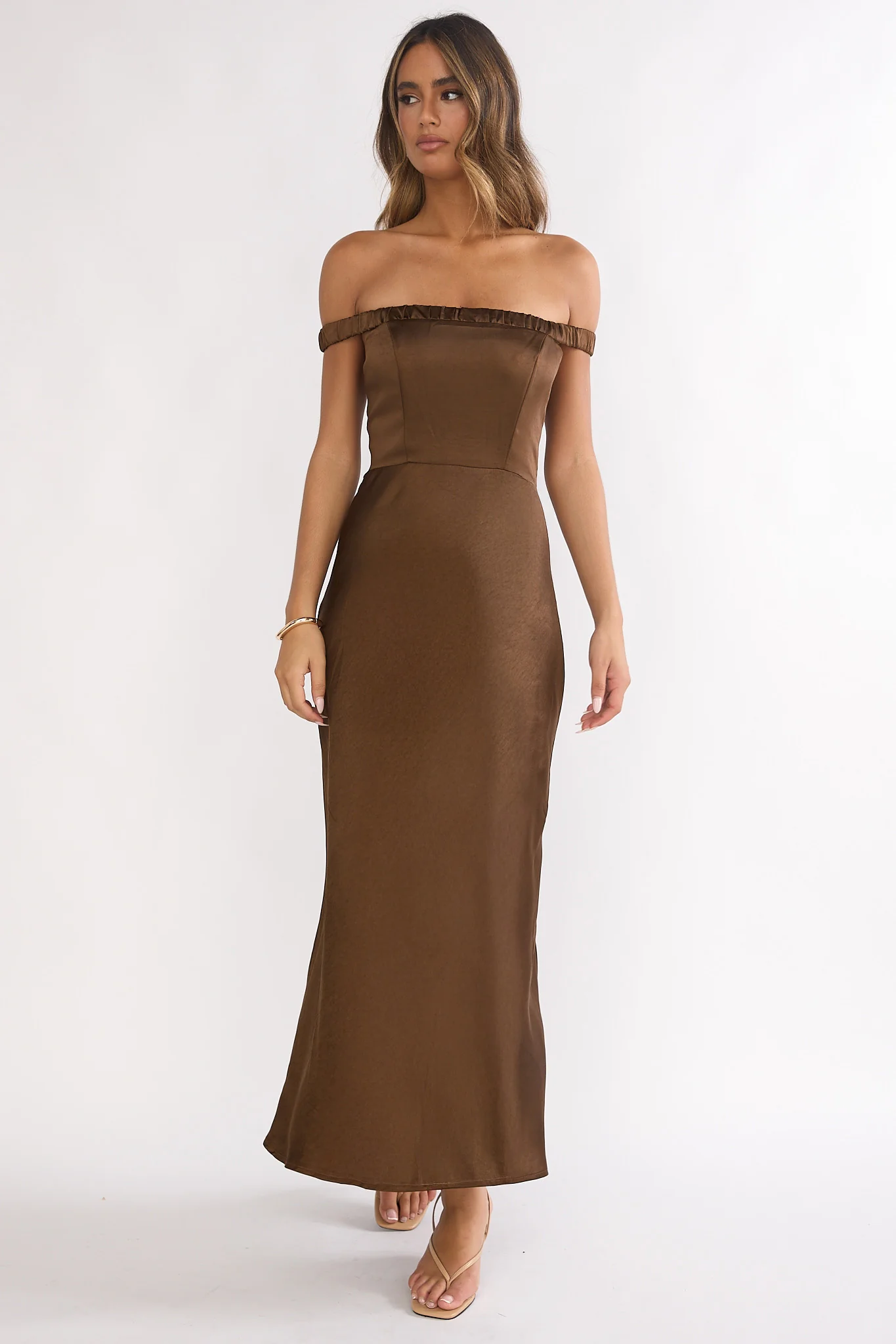Cari Off-Shoulder Strap Maxi Dress Chocolate - Image 2