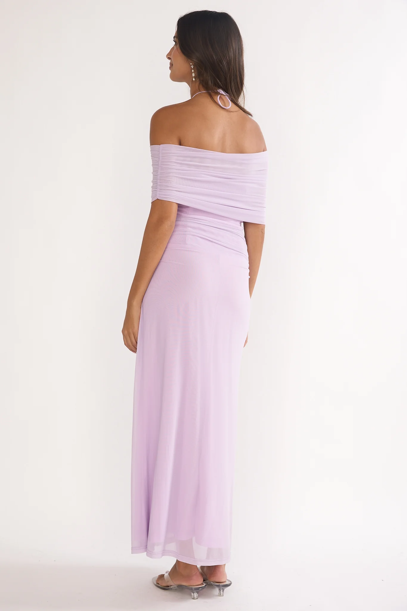 Carielle Off-Shoulder Halter Maxi Dress Lilac - Image 4