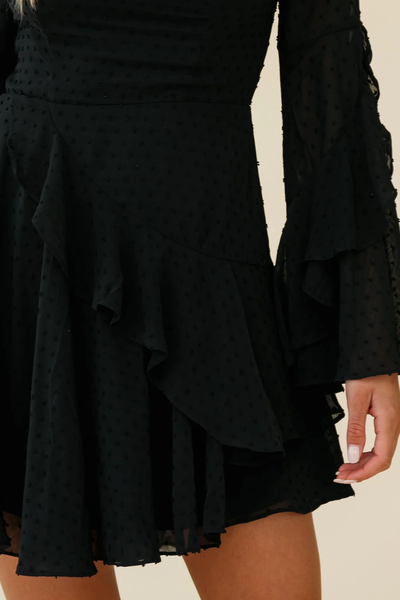 Carlini Flared Sleeve Boat Neckline Dress Black - Image 4