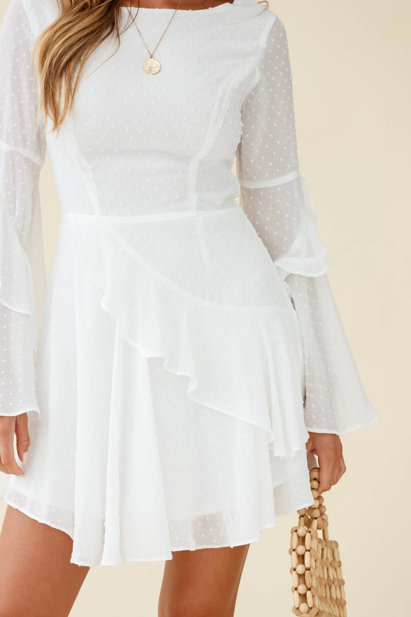 Carlini Flared Sleeve Boat Neckline Dress White - Image 4