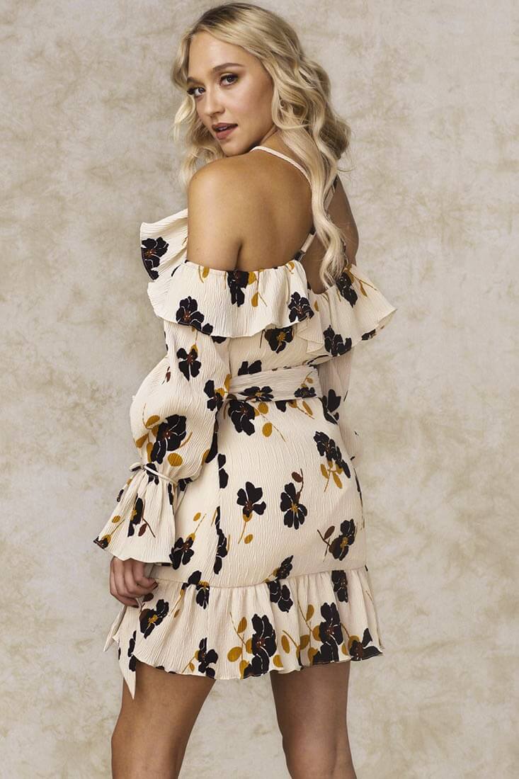 Carly Floral Wrap Dress Beige - Image 3