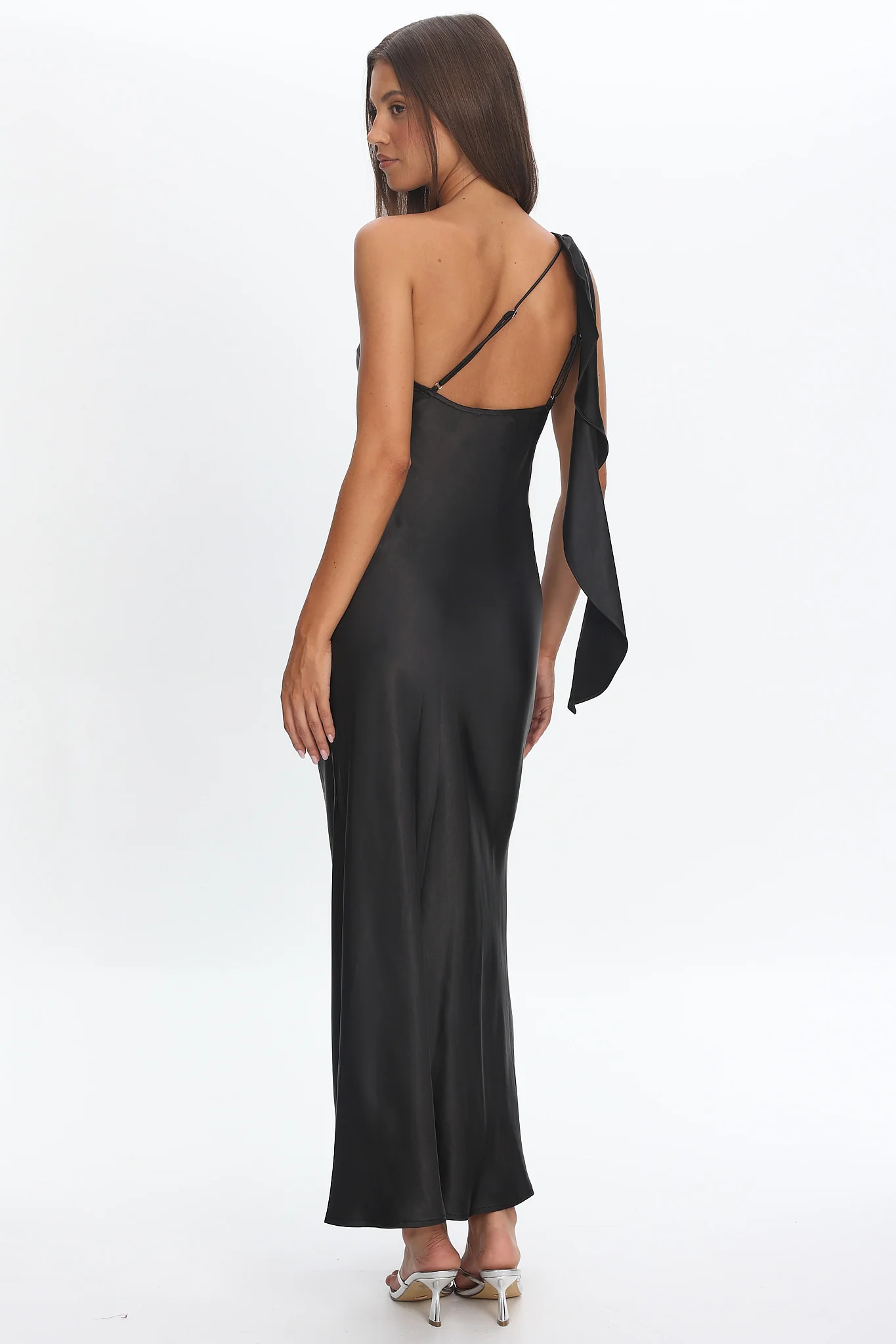 Carmel One-Shoulder Sash Maxi Dress Black - Image 3