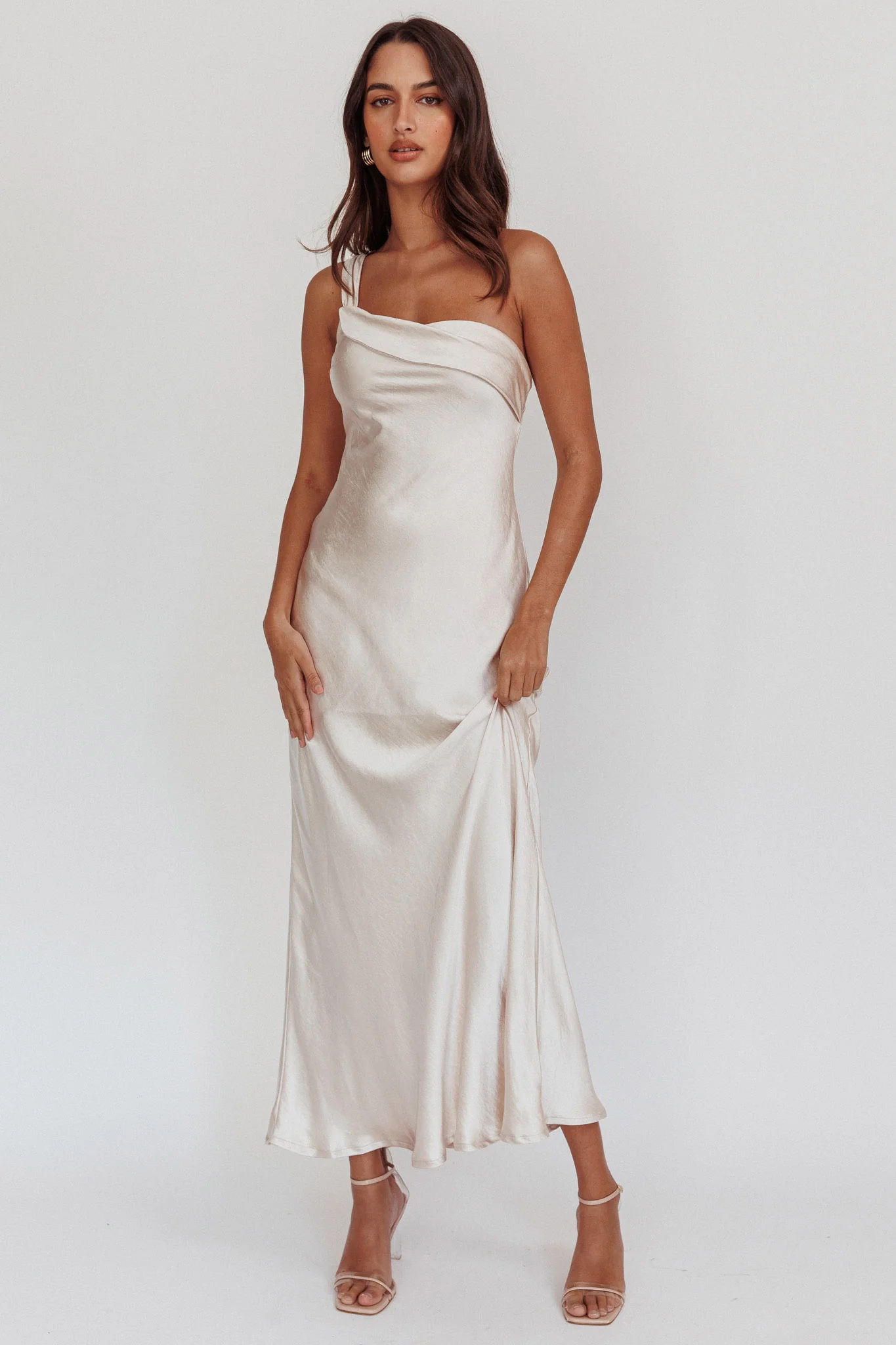 Carmel One-Shoulder Sash Maxi Dress Champagne - Image 4