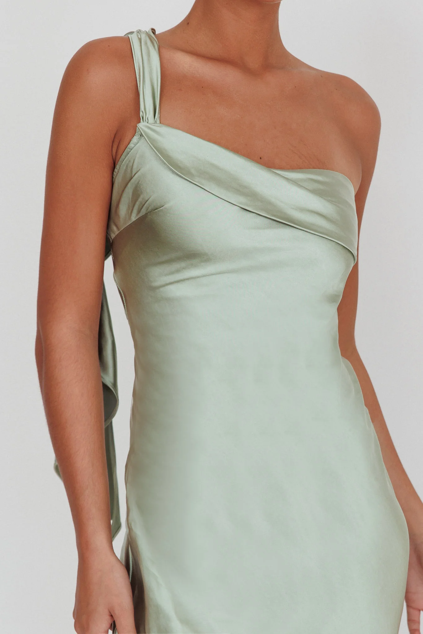 Carmel One-Shoulder Sash Maxi Dress Sage - Image 5