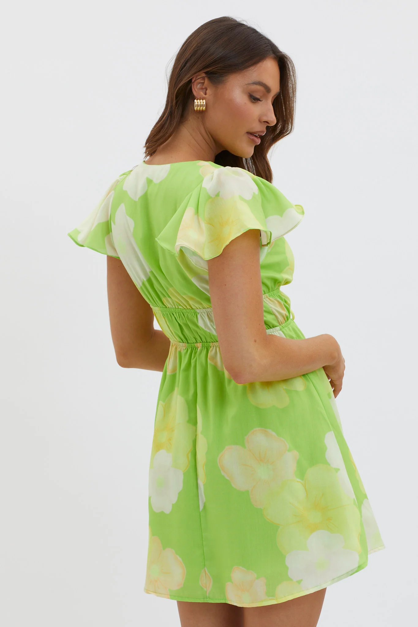 Carnivale Angel Sleeve Mini Dress Floral Yellow - Image 2