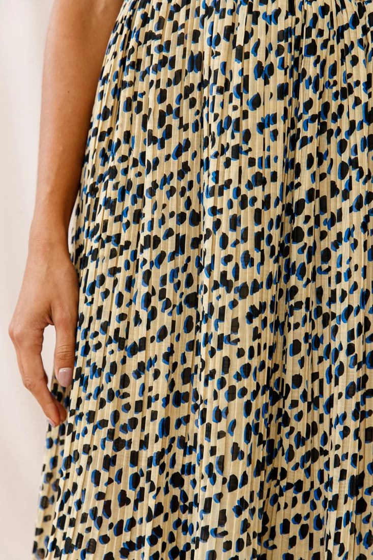 Caroline Accordion Pleat Midi Skirt Animal Print Beige - Image 4