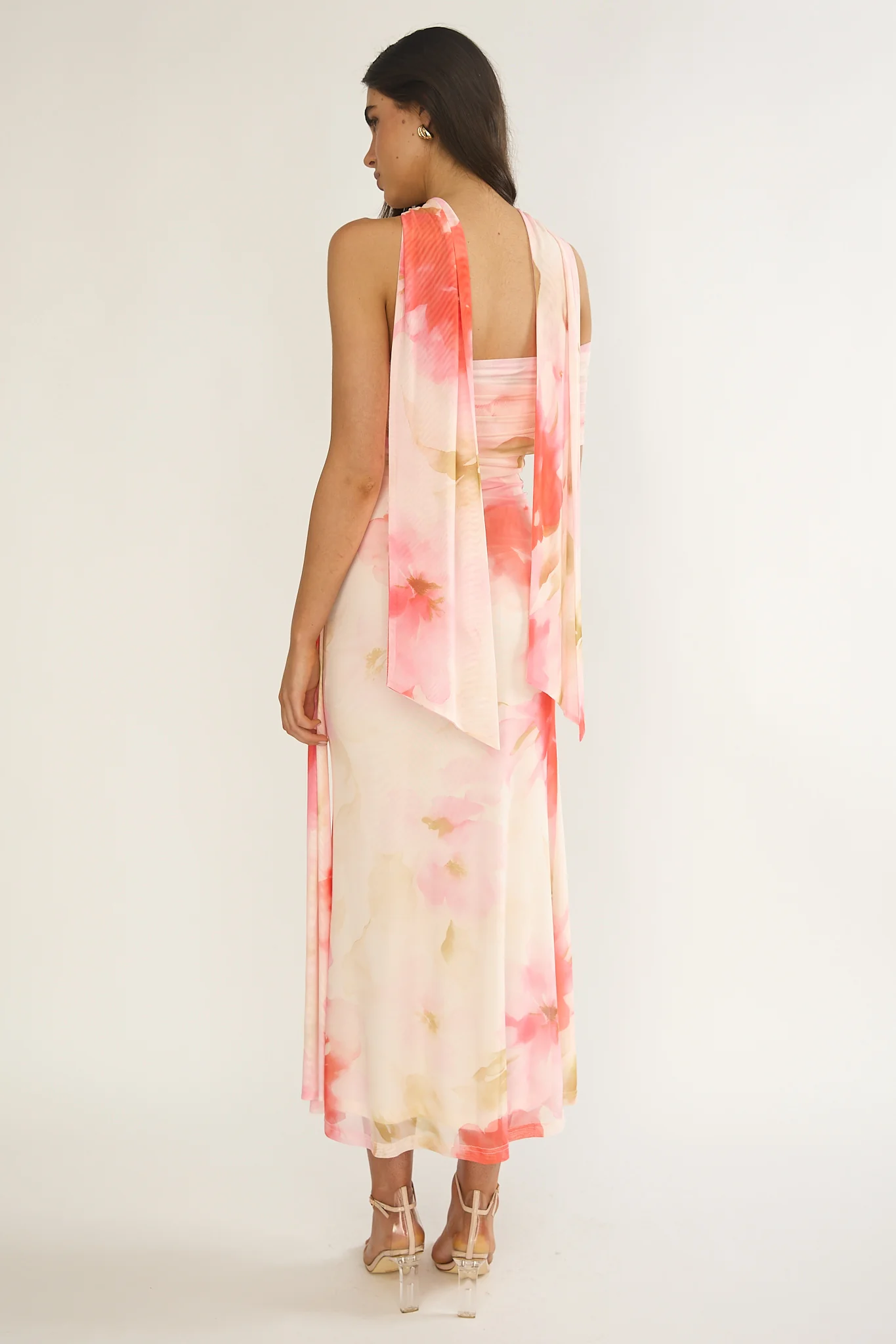 Carrisa One-Sleeve Maxi Dress Floral Pink - Image 3