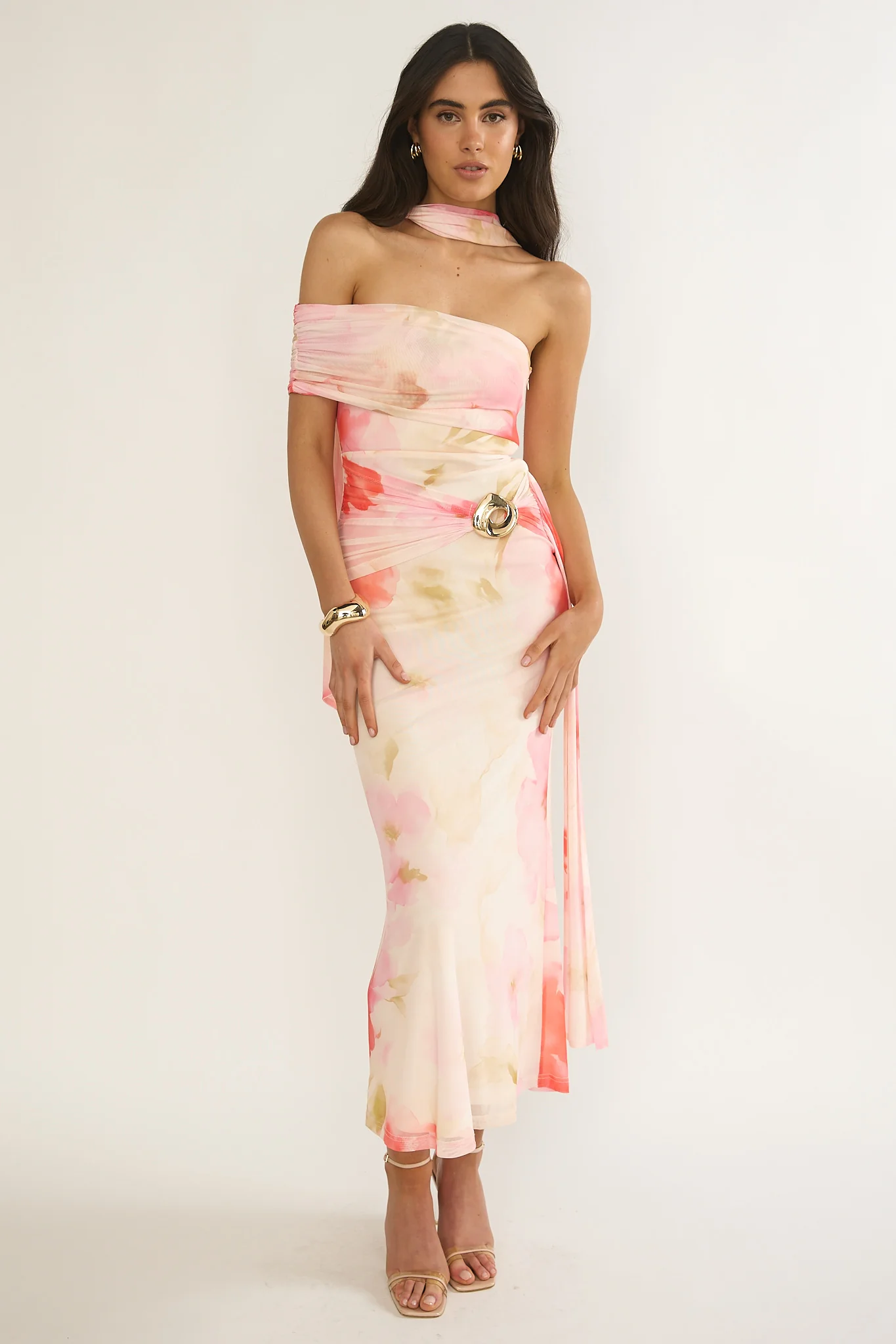 Carrisa One-Sleeve Maxi Dress Floral Pink - Image 5