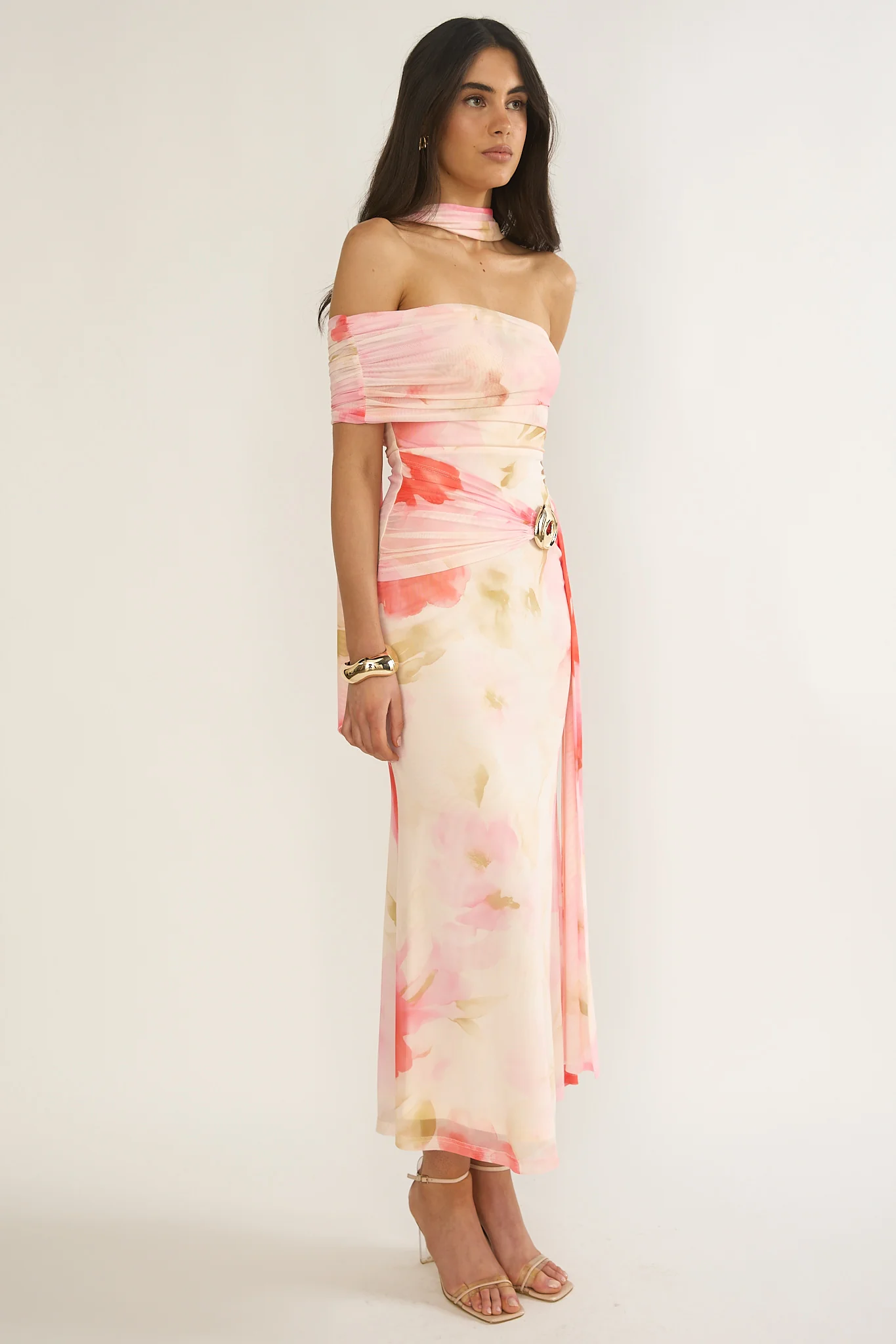 Carrisa One-Sleeve Maxi Dress Floral Pink - Image 6