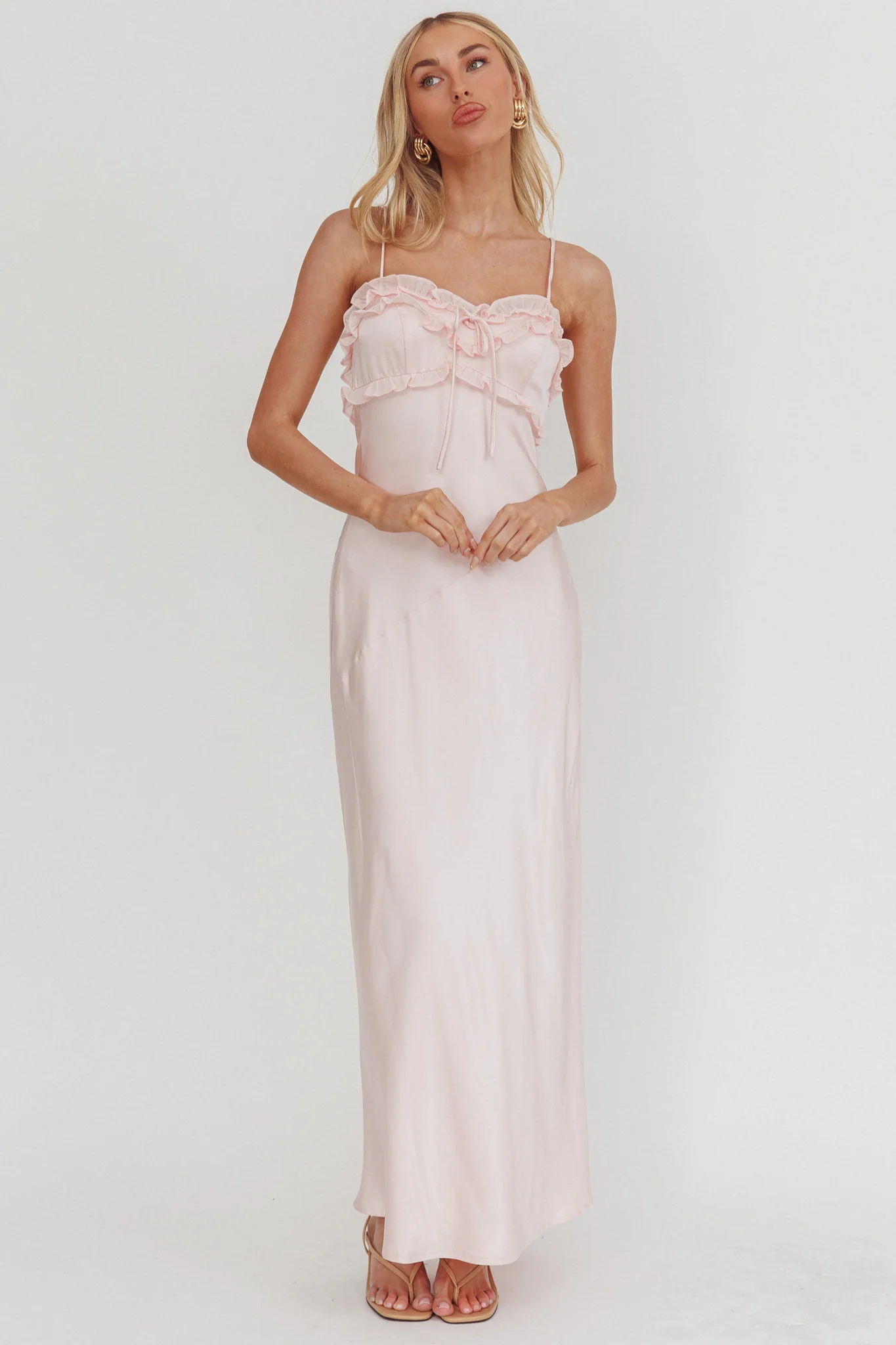 Caryn Frill Trim Maxi Dress Pink - Image 2