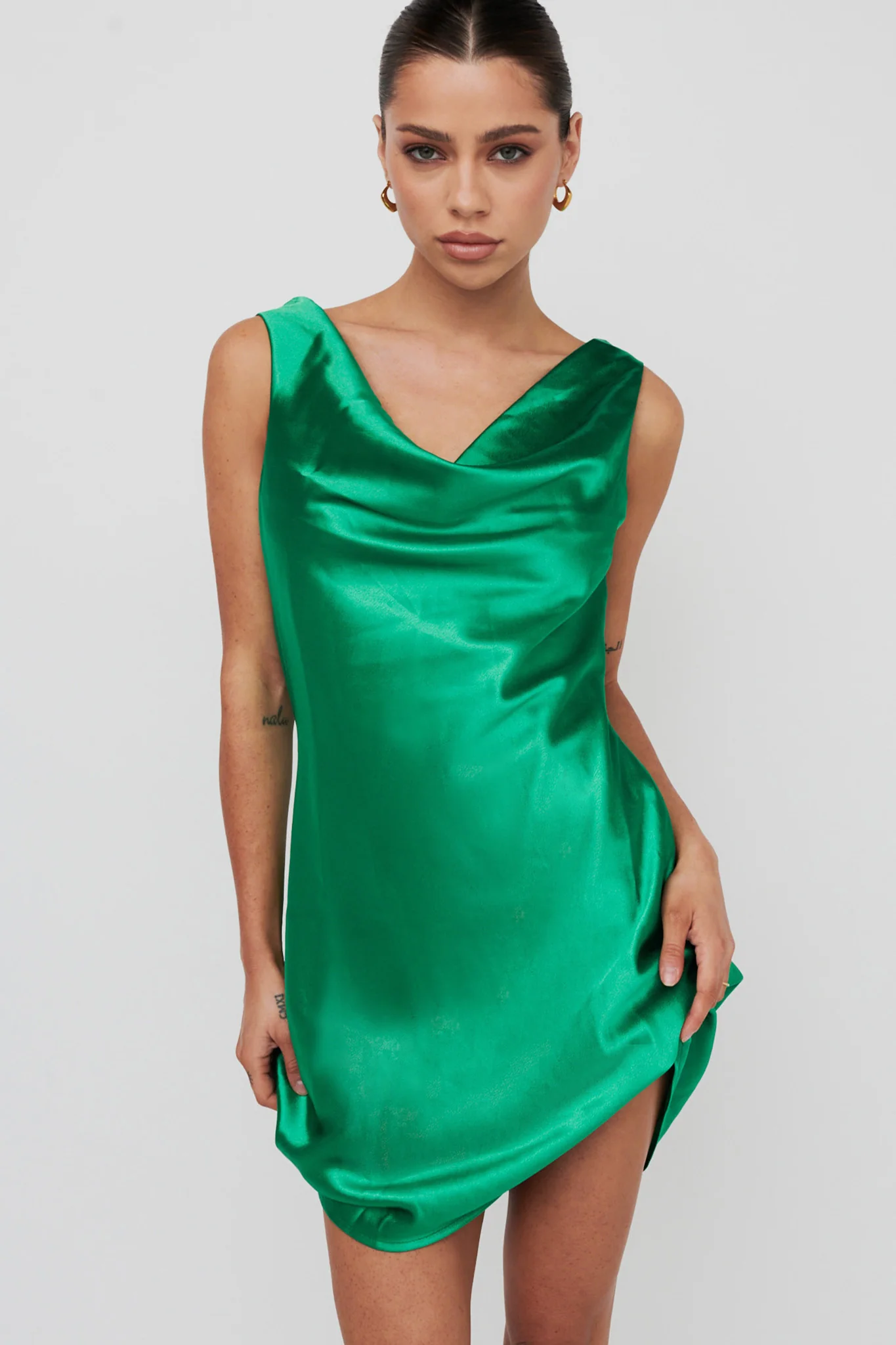 Casablanca Night Cowl Mini Dress Green - Image 3