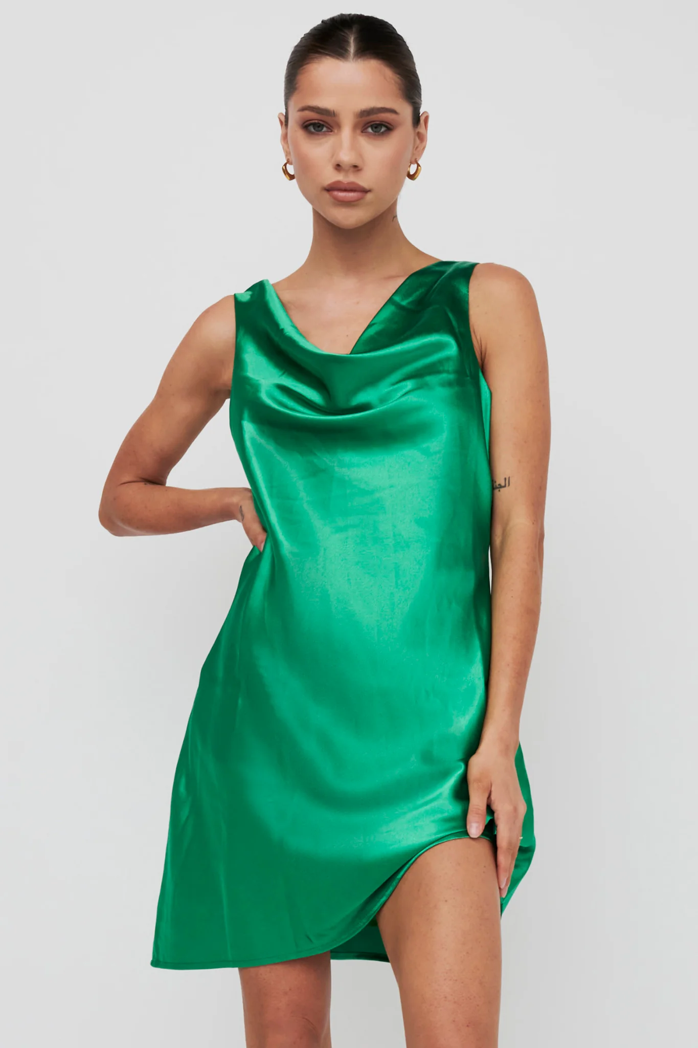 Casablanca Night Cowl Mini Dress Green - Image 5