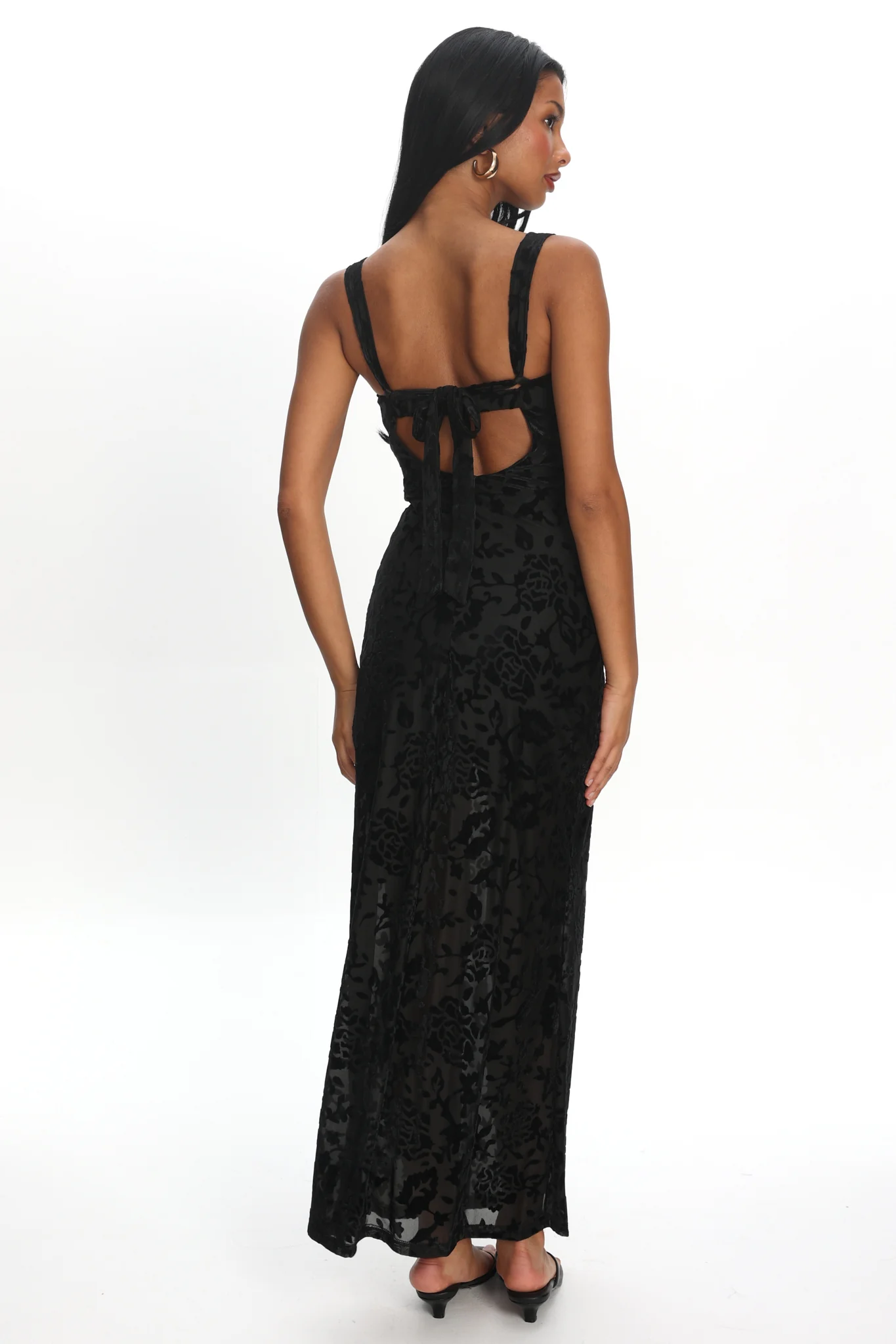 Casablanca Nights Tied Back Maxi Dress Flocked Floral - Image 3