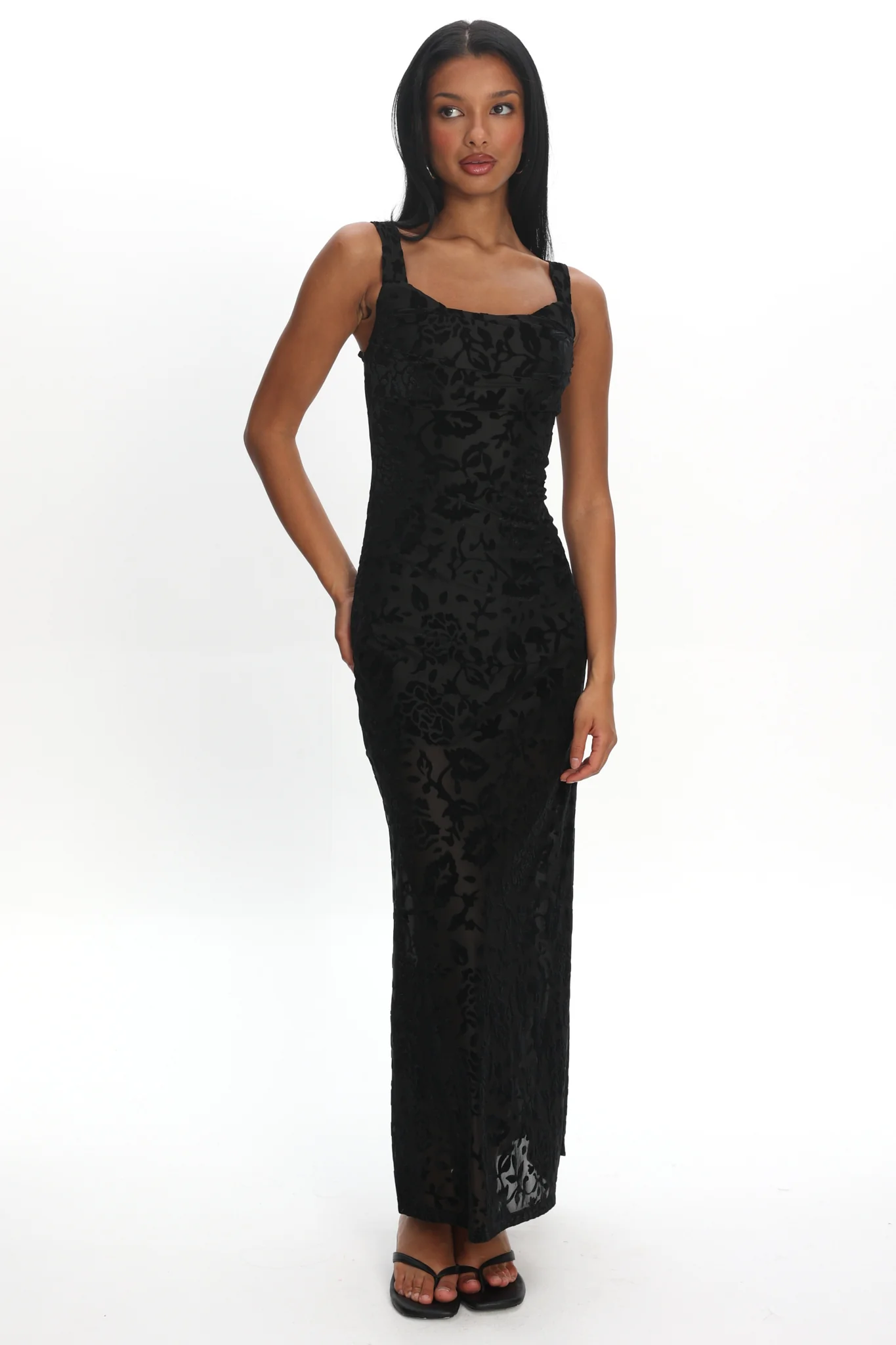 Casablanca Nights Tied Back Maxi Dress Flocked Floral - Image 5