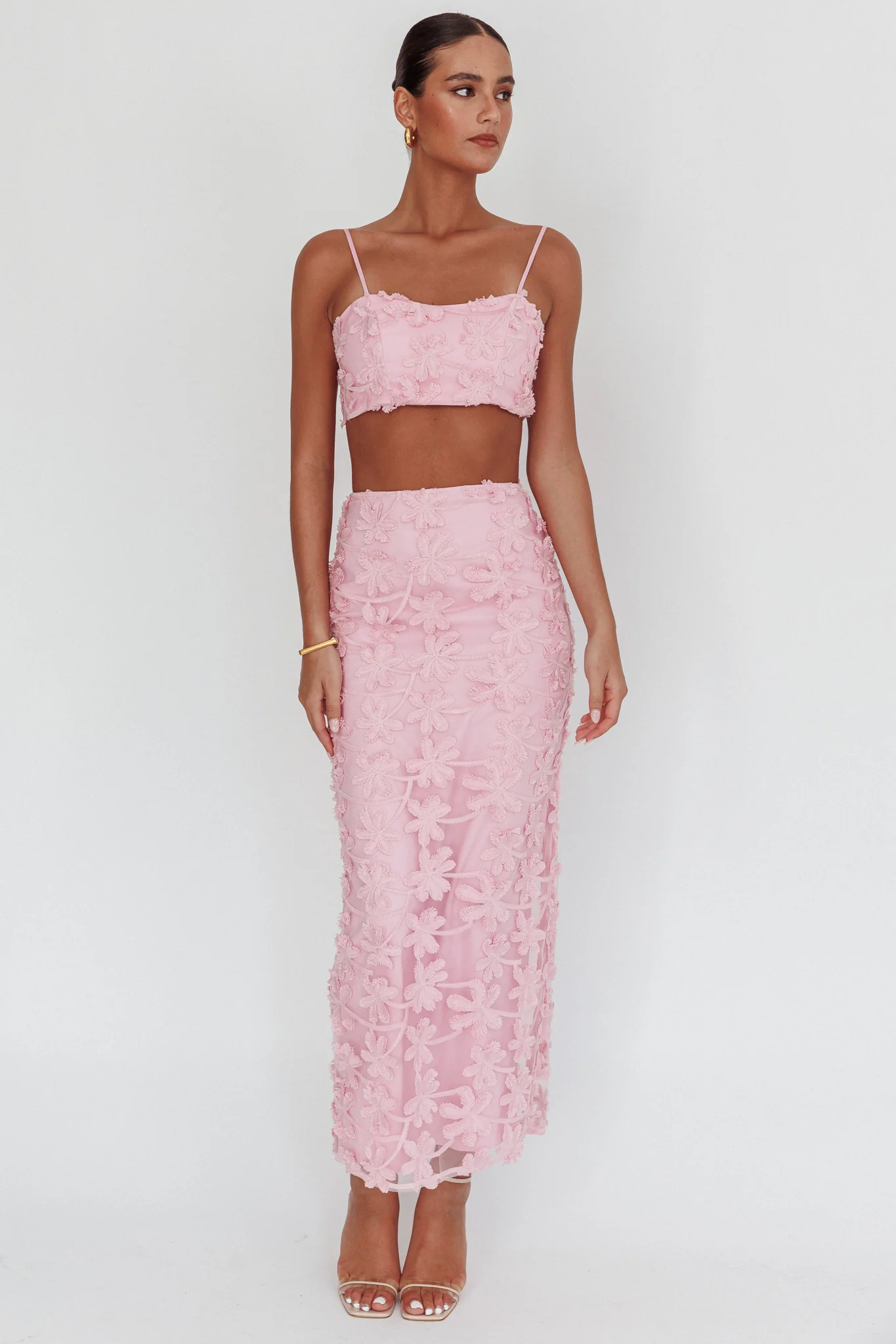 Casi Palm Tree Embroidered Maxi Skirt Baby Pink - Image 2
