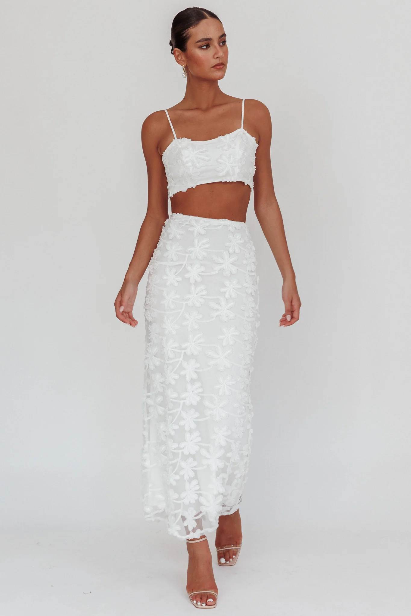 Casi Palm Tree Embroidered Maxi Skirt White - Image 2