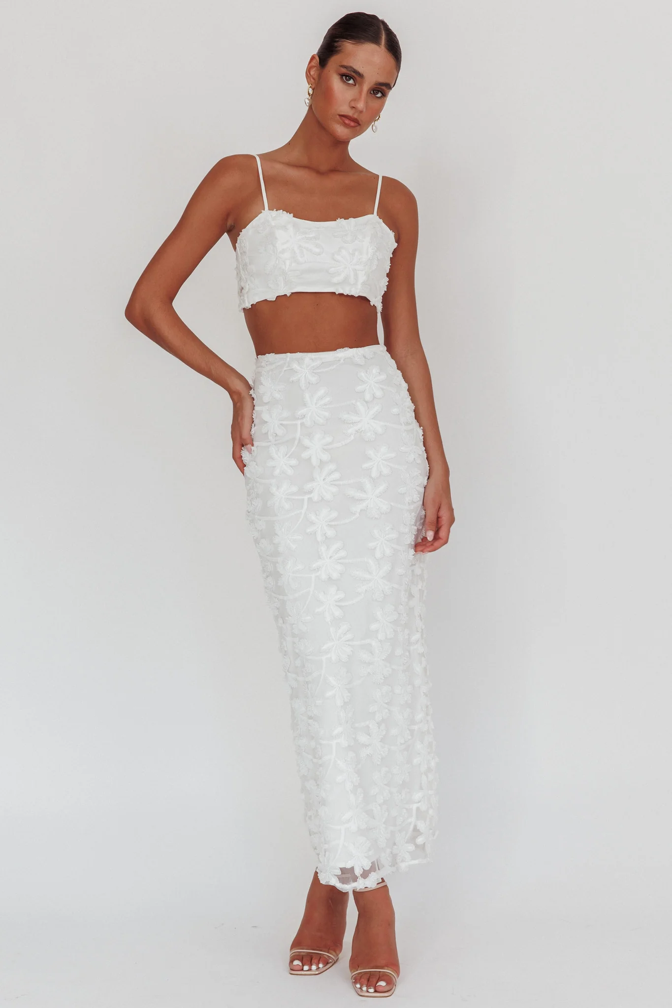Casi Palm Tree Embroidered Maxi Skirt White - Image 5