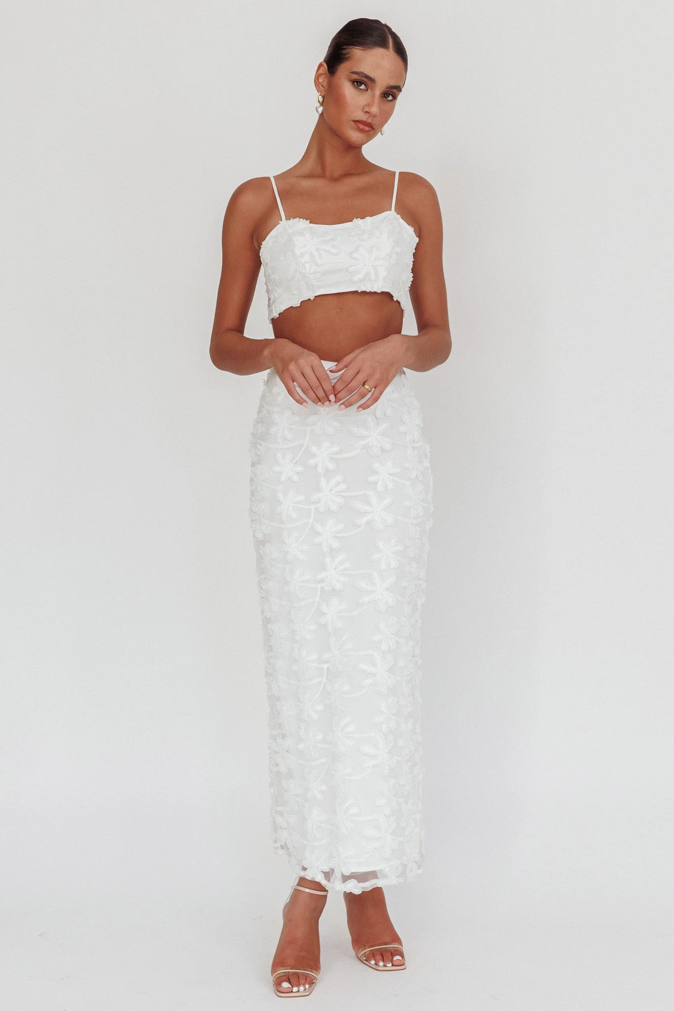 Casi Palm Tree Embroidered Maxi Skirt White - Image 6