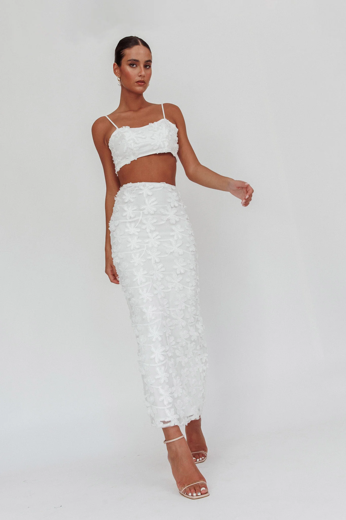 Casi Palm Tree Embroidered Maxi Skirt White - Image 7