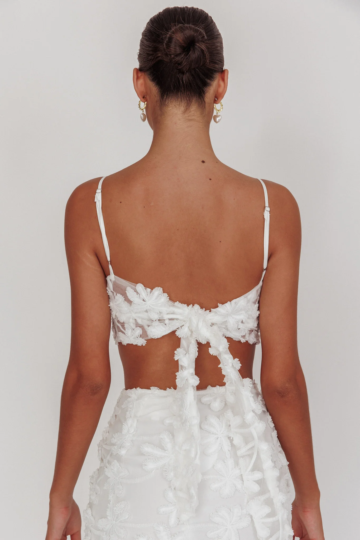 Casi Tied Back Crop Top Embroidered White - Image 3