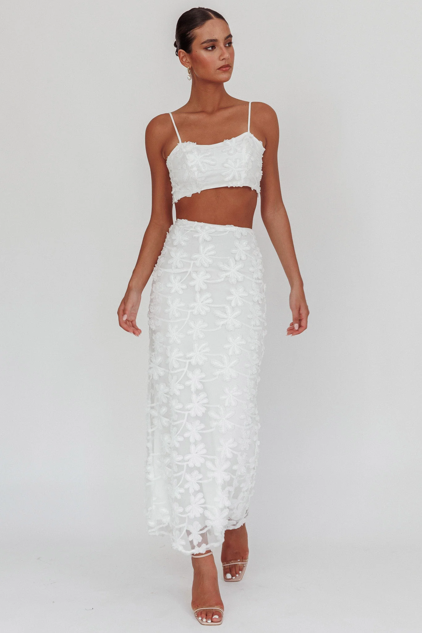 Casi Tied Back Crop Top Embroidered White - Image 4