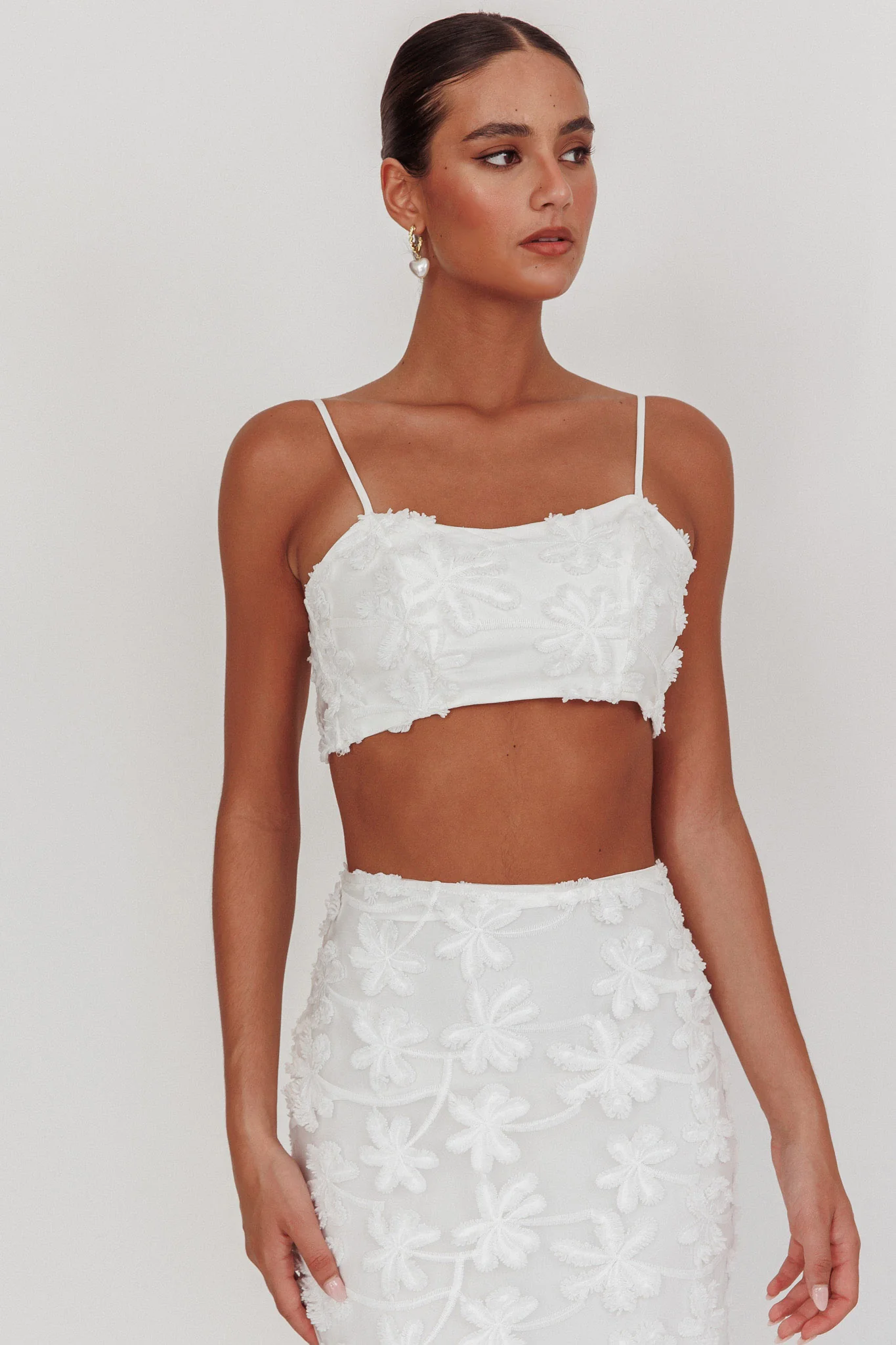 Casi Tied Back Crop Top Embroidered White - Image 5