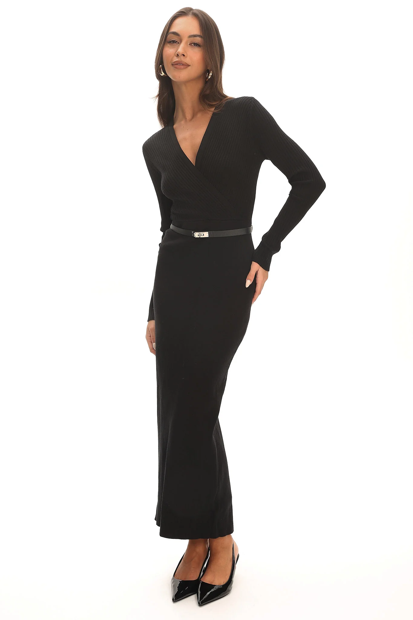 Casiah Belted Knit Maxi Dress Black - Image 2
