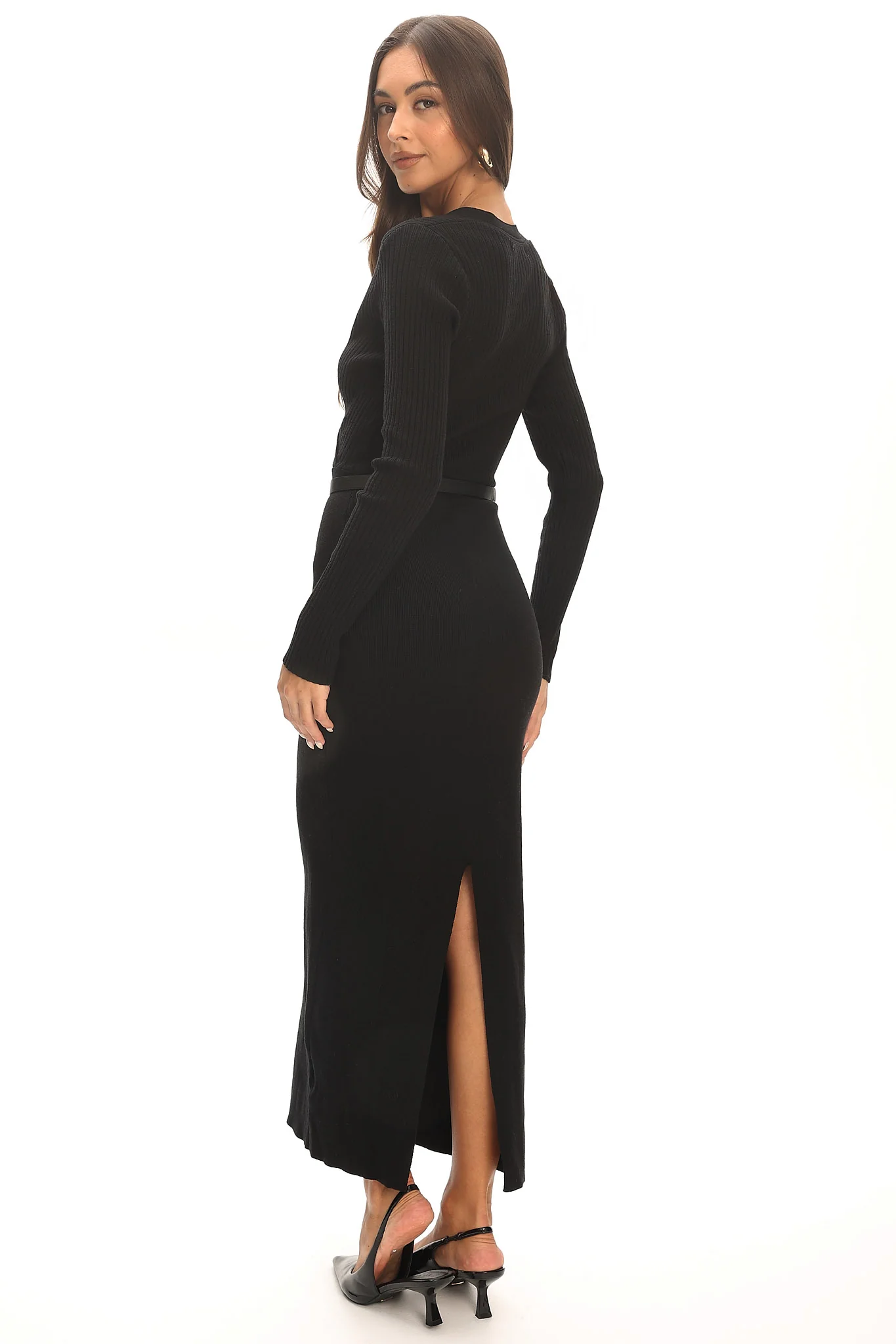 Casiah Belted Knit Maxi Dress Black - Image 3