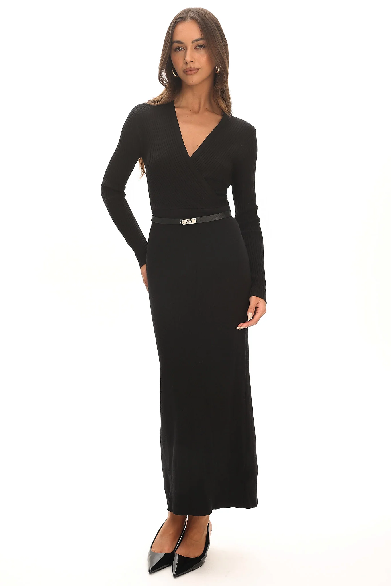 Casiah Belted Knit Maxi Dress Black - Image 5