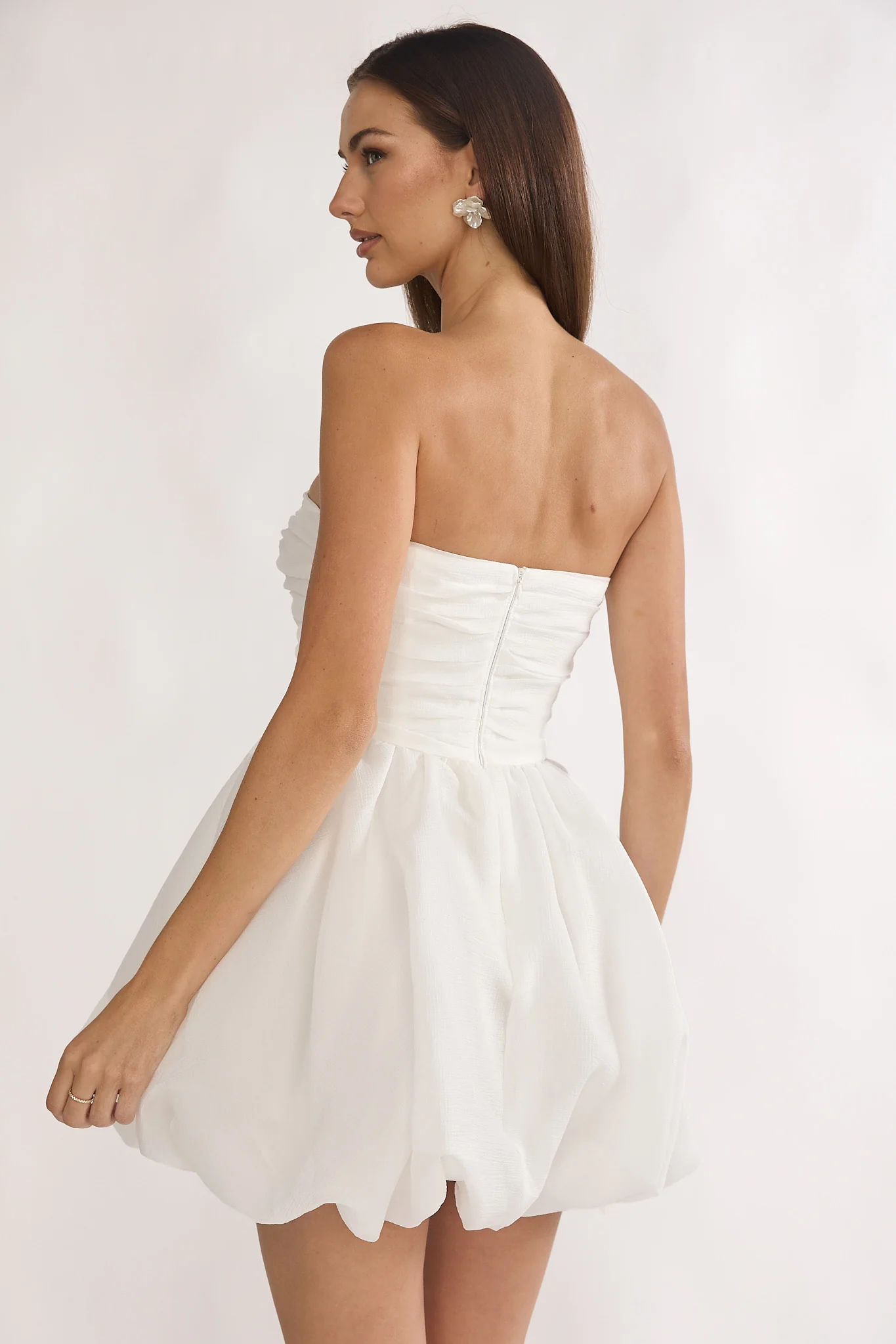 Cassandrae Rosette Strapless Mini Dress White - Image 2
