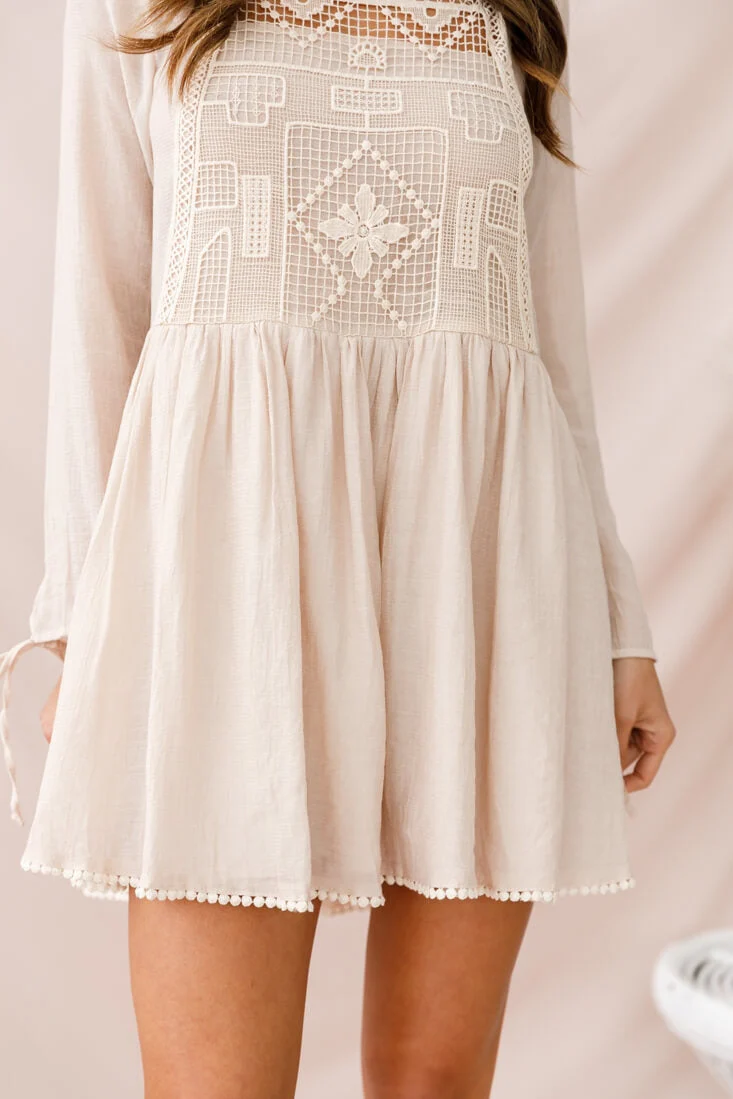 Cassie Embroidered Bust Swing Dress Beige - Image 4