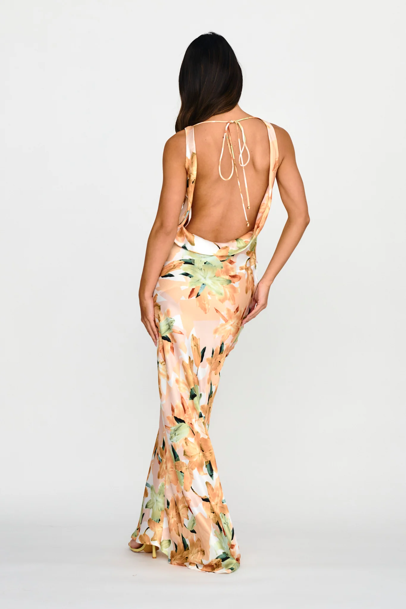 Cassiopeia Open Back Maxi Dress Lily Print Yellow - Image 2