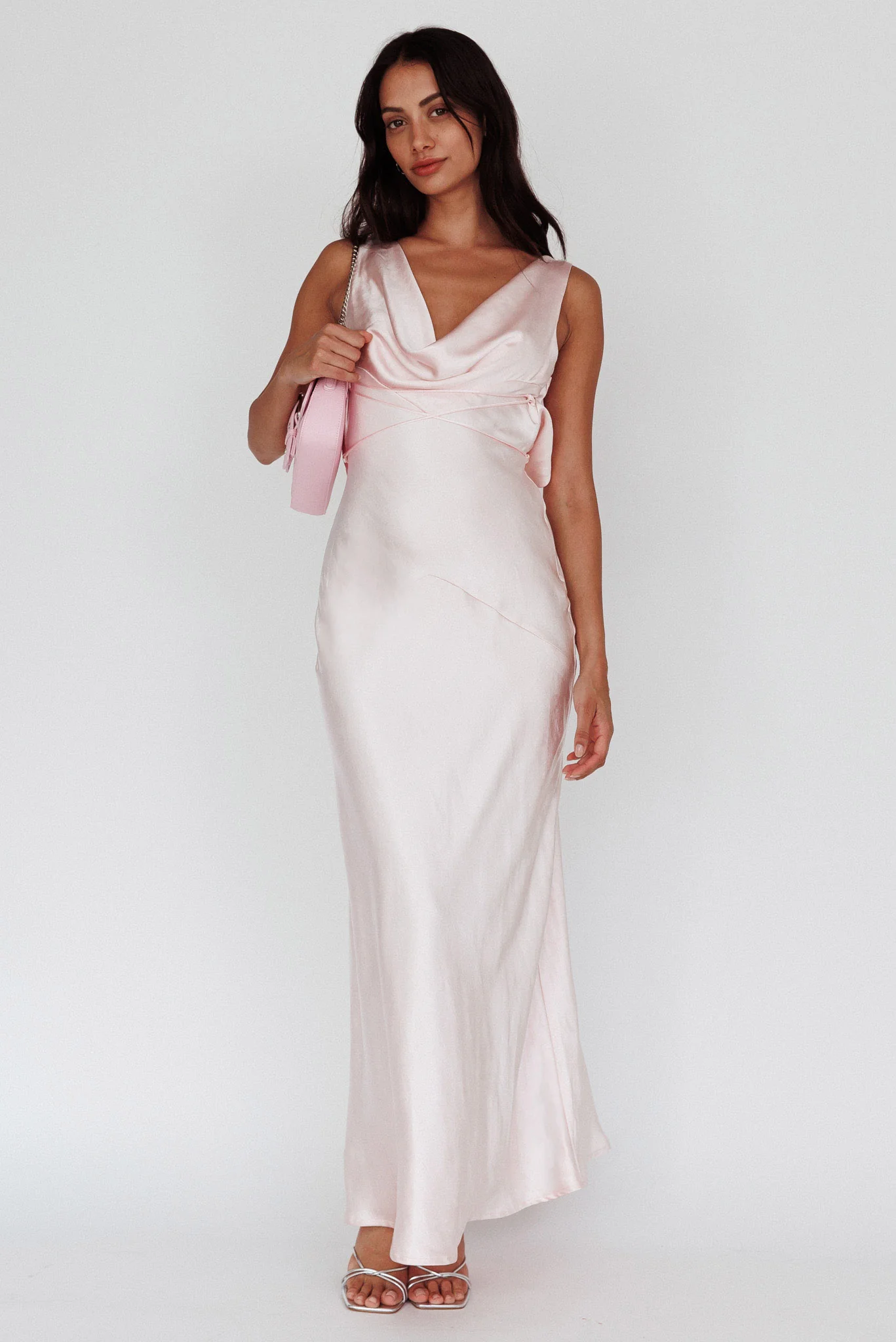 Cassiopeia Open Back String Tie Maxi Dress Powder Pink - Image 5
