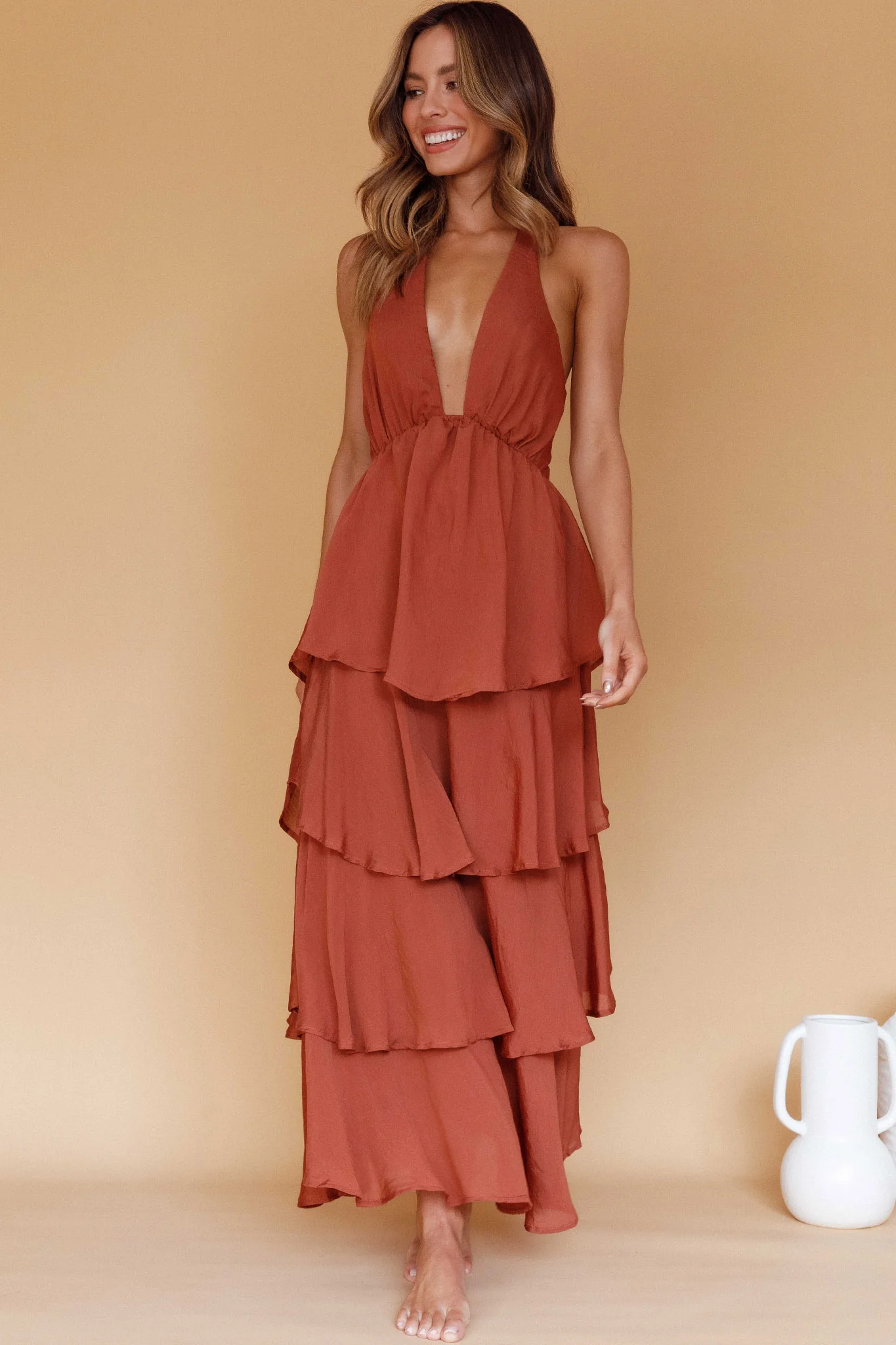 Catalina Tiered Ruffle Maxi Dress Cocoa - Image 8