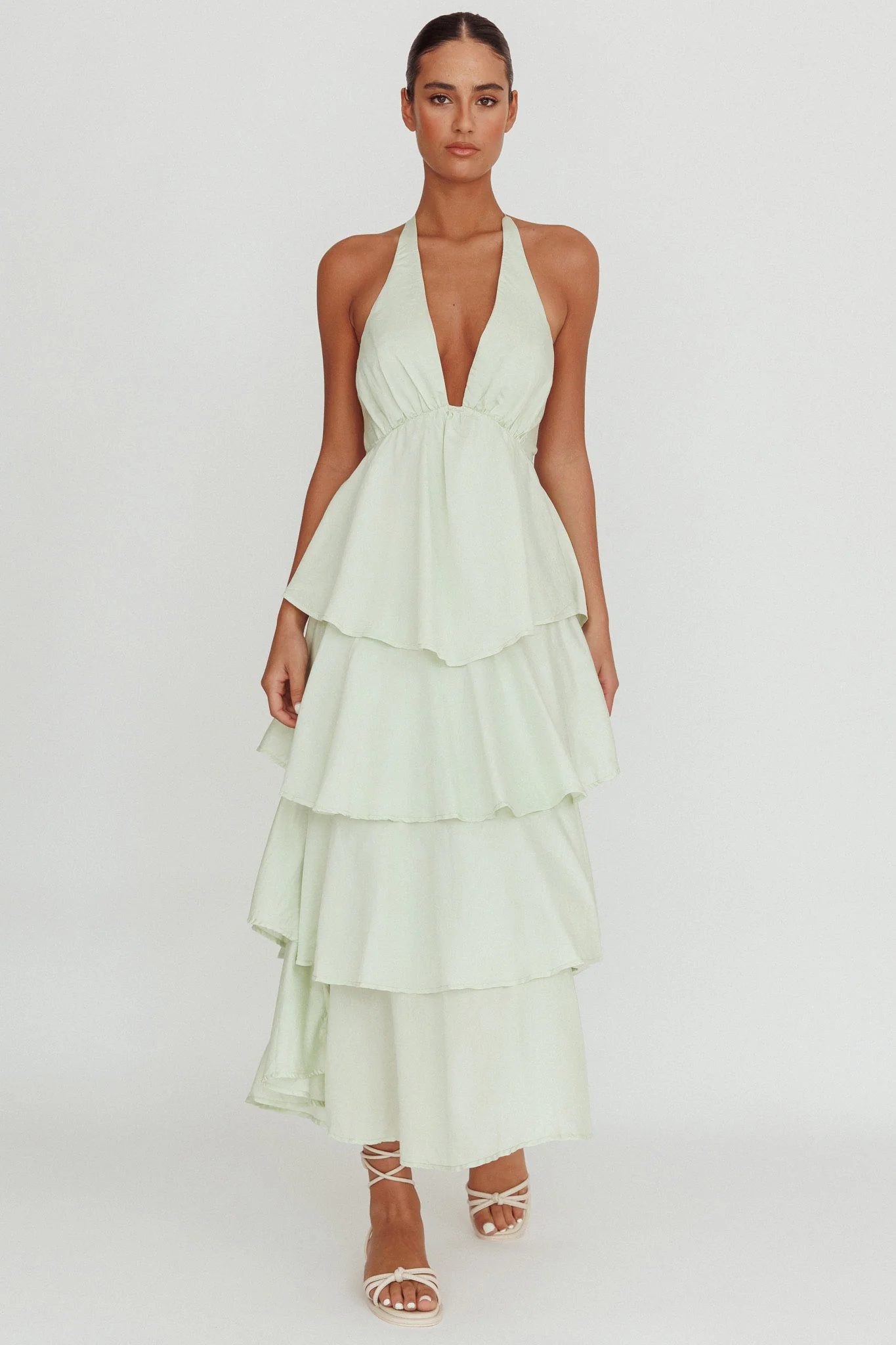 Catalina Tiered Ruffle Maxi Dress Sage - Image 3
