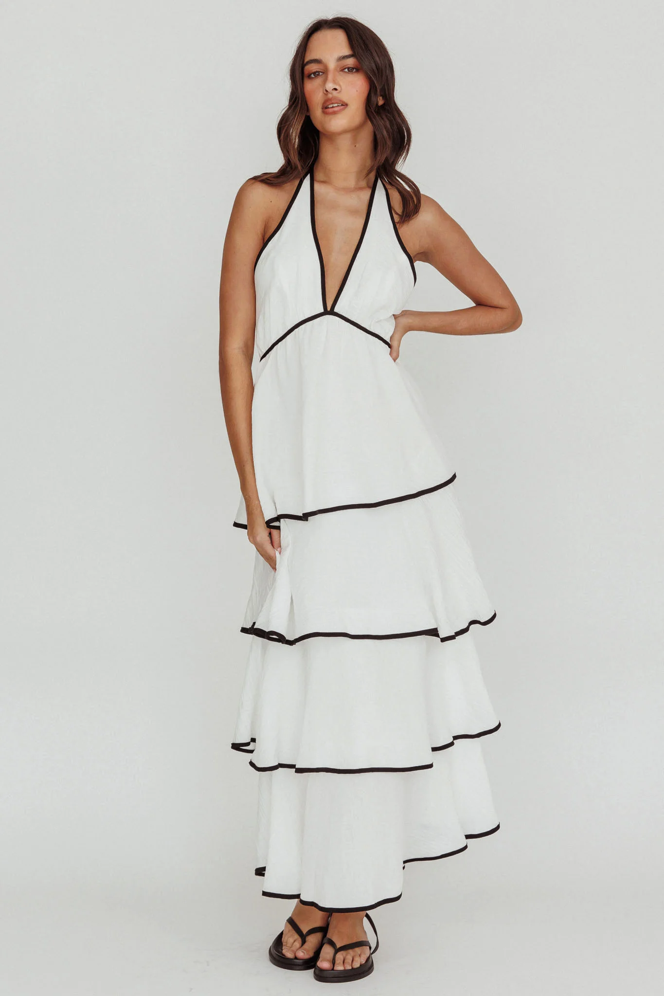 Catalina Tiered Ruffle Maxi Dress White/Black - Image 3