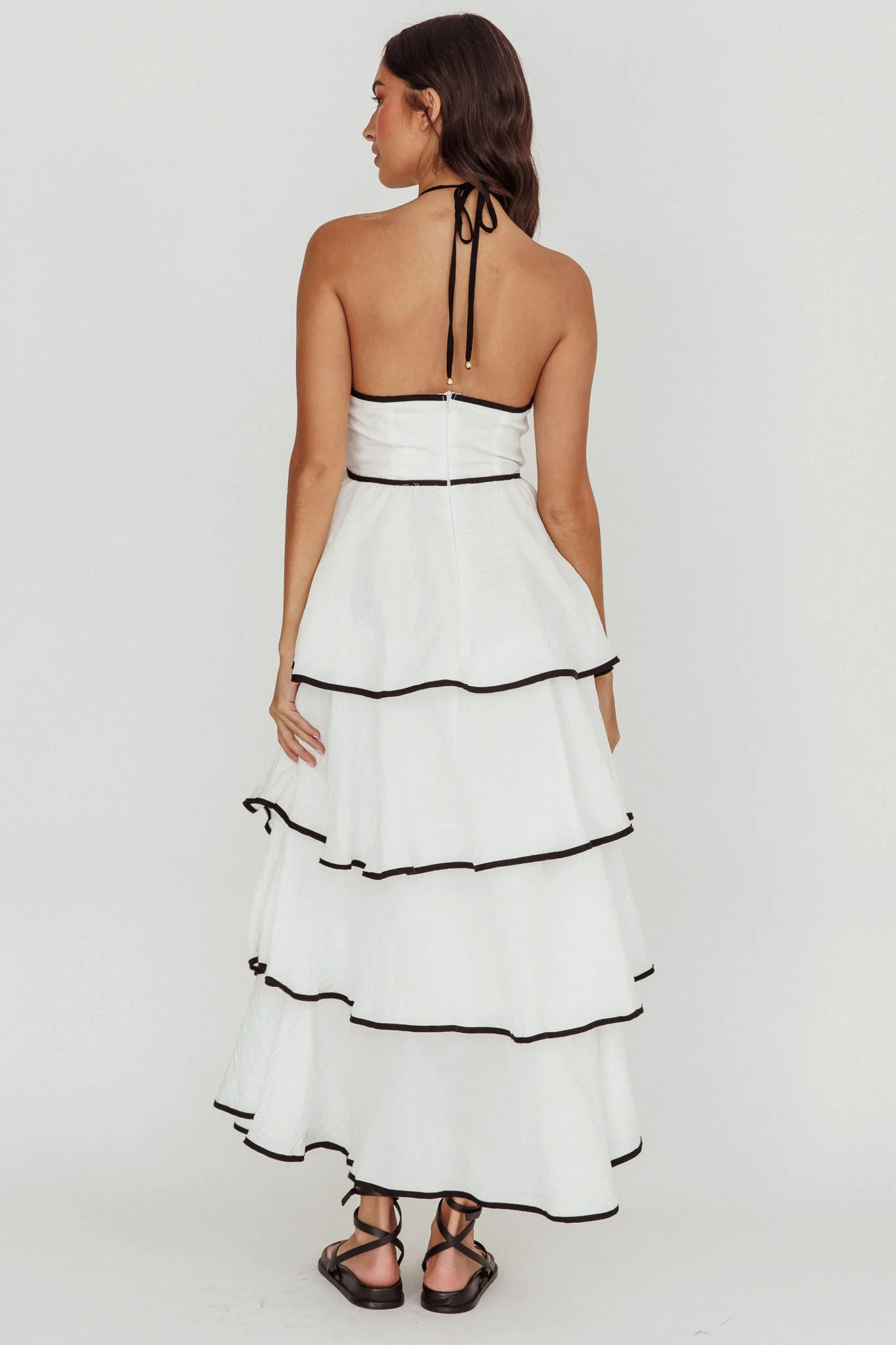 Catalina Tiered Ruffle Maxi Dress White/Black - Image 4