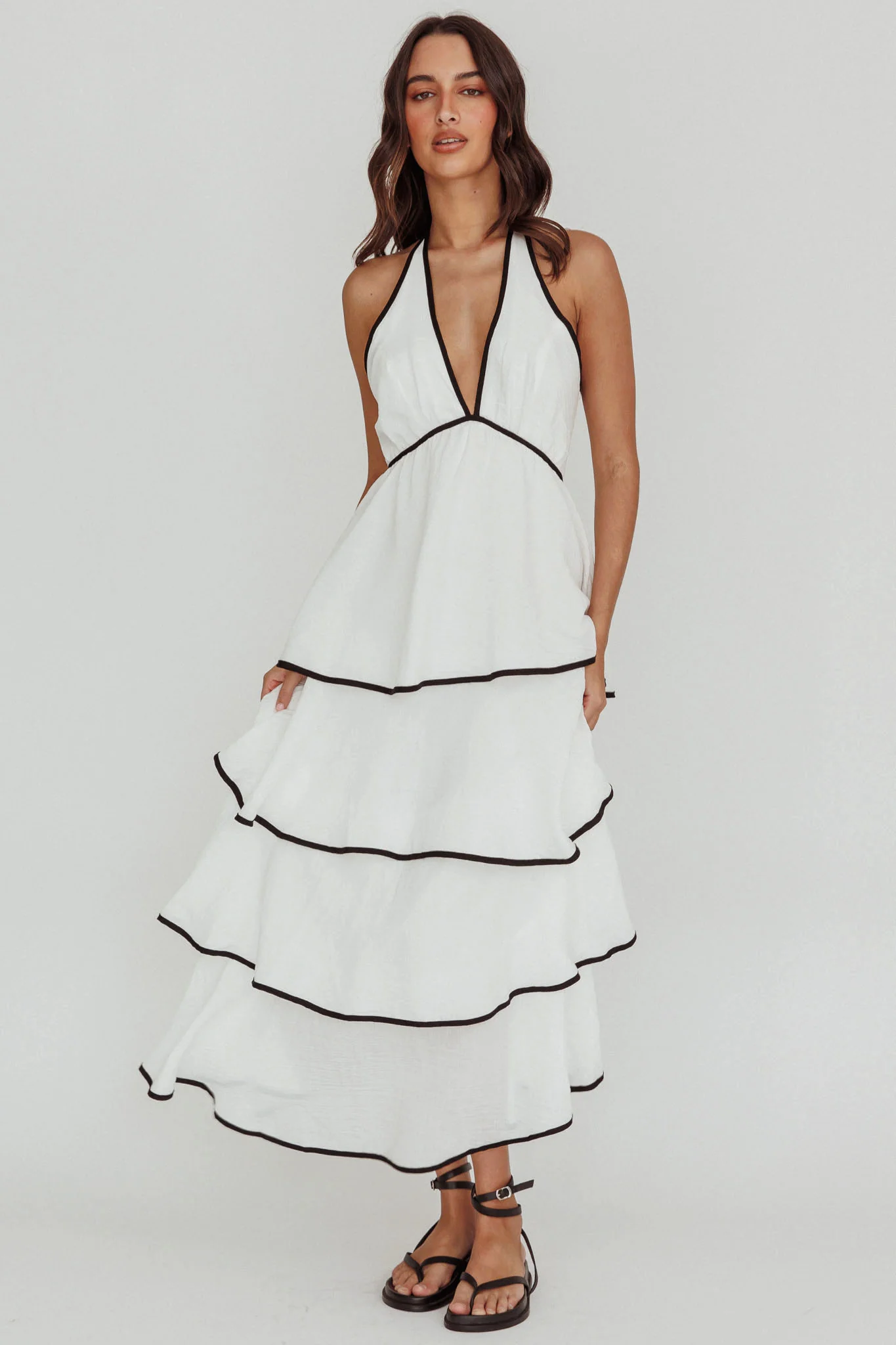 Catalina Tiered Ruffle Maxi Dress White/Black - Image 6