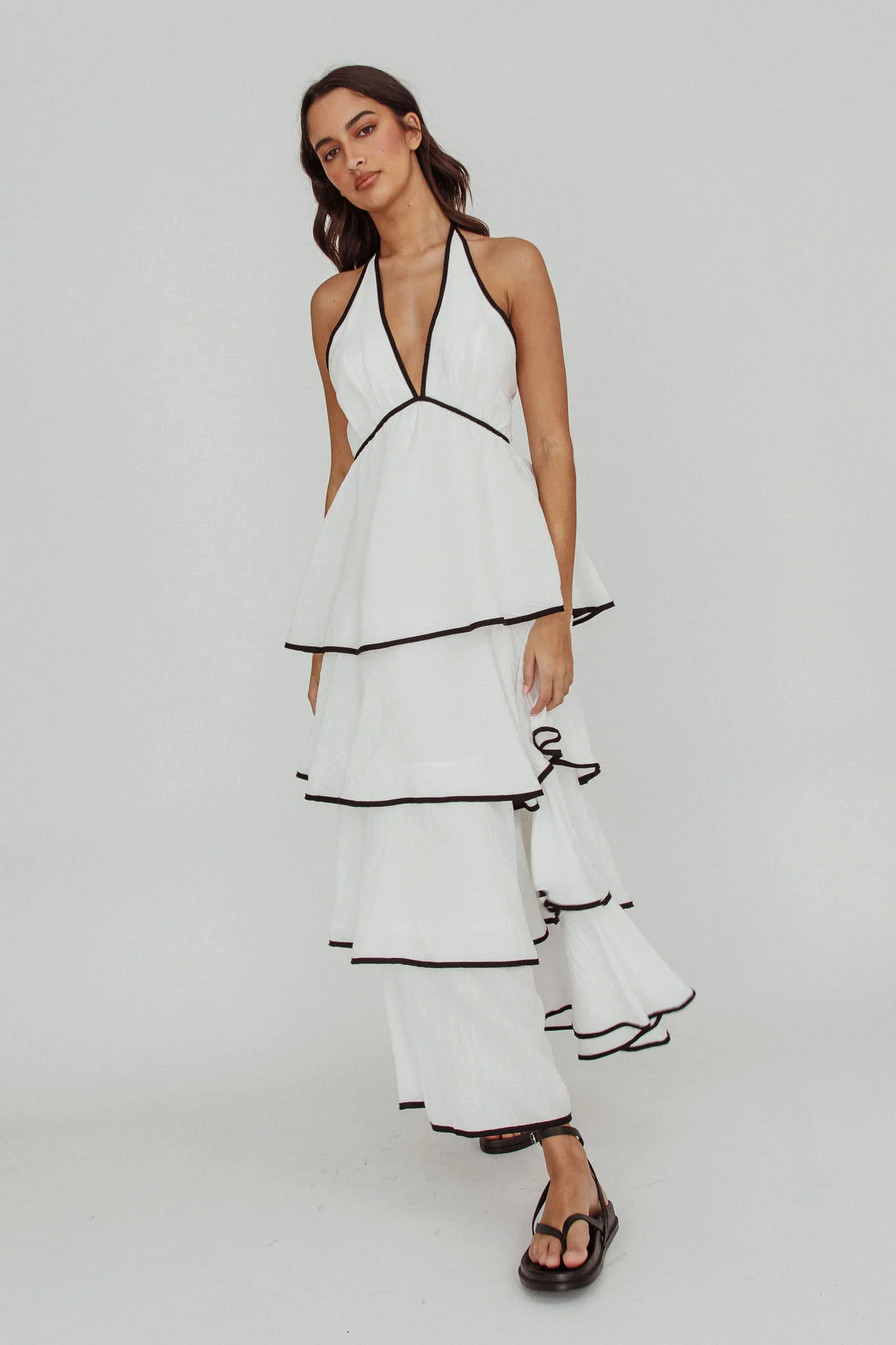 Catalina Tiered Ruffle Maxi Dress White/Black - Image 7