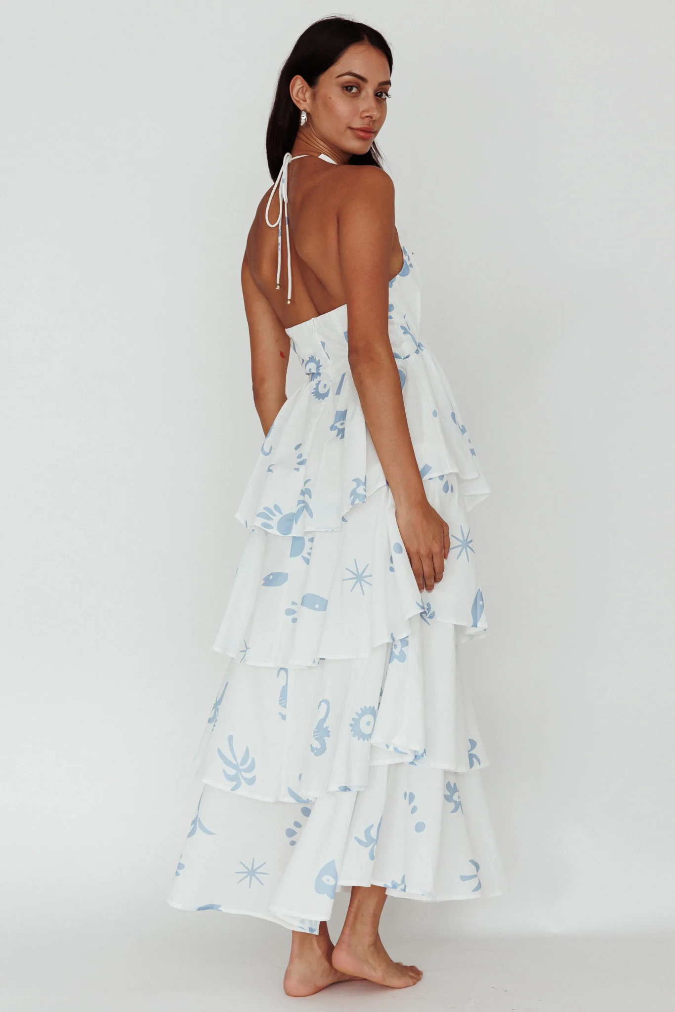 Catalina Tiered Ruffle Maxi Dress White Blue - Image 2