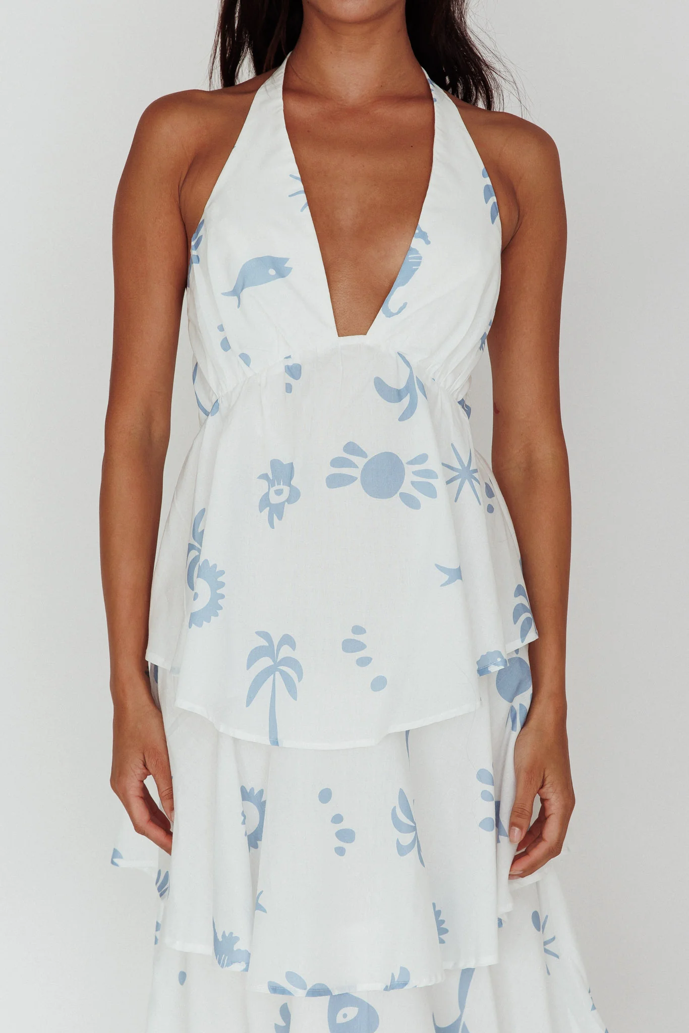 Catalina Tiered Ruffle Maxi Dress White Blue - Image 4