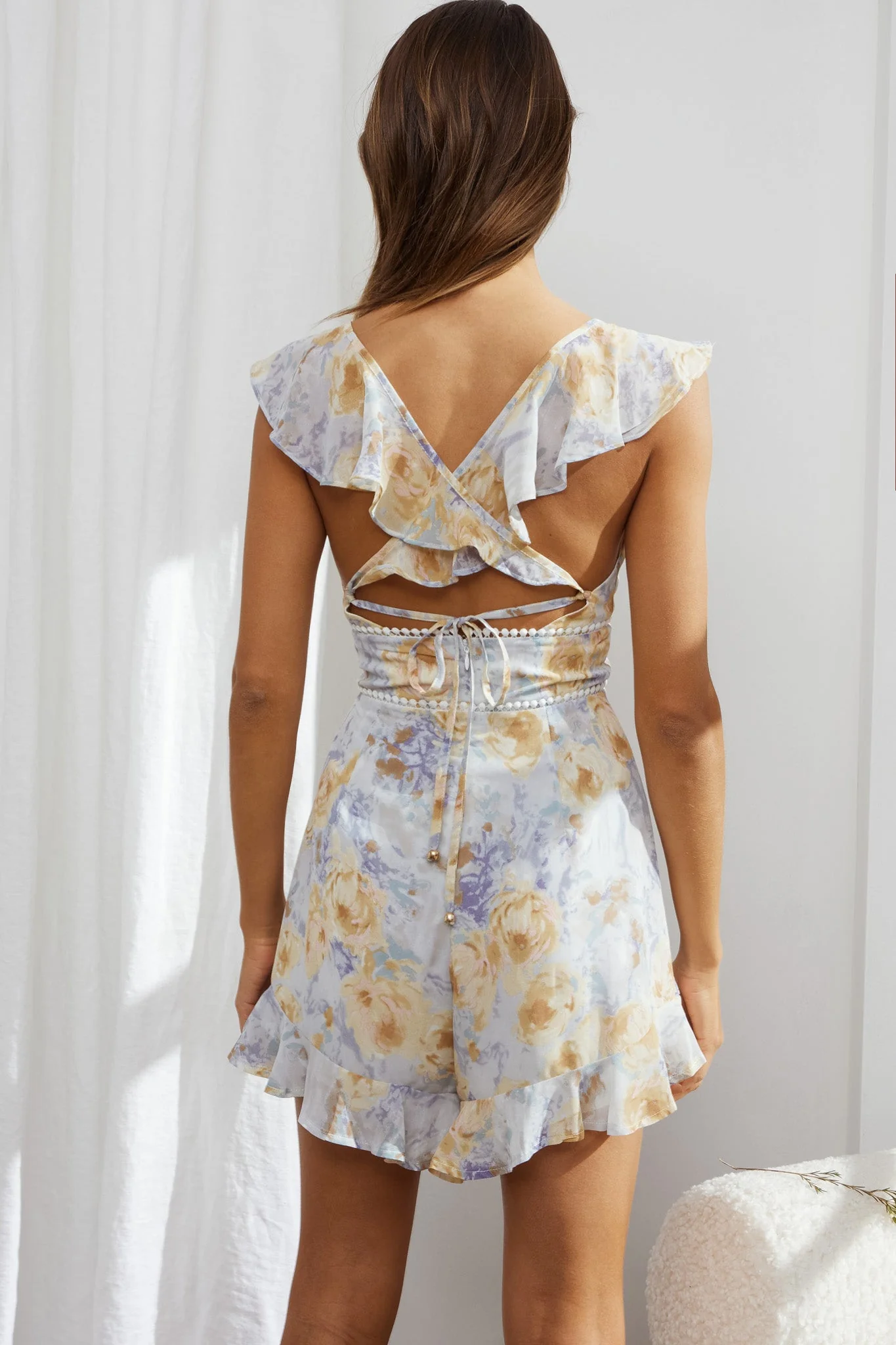 Catch Feelings Ruffle Strap Romper Floral Ink - Image 2