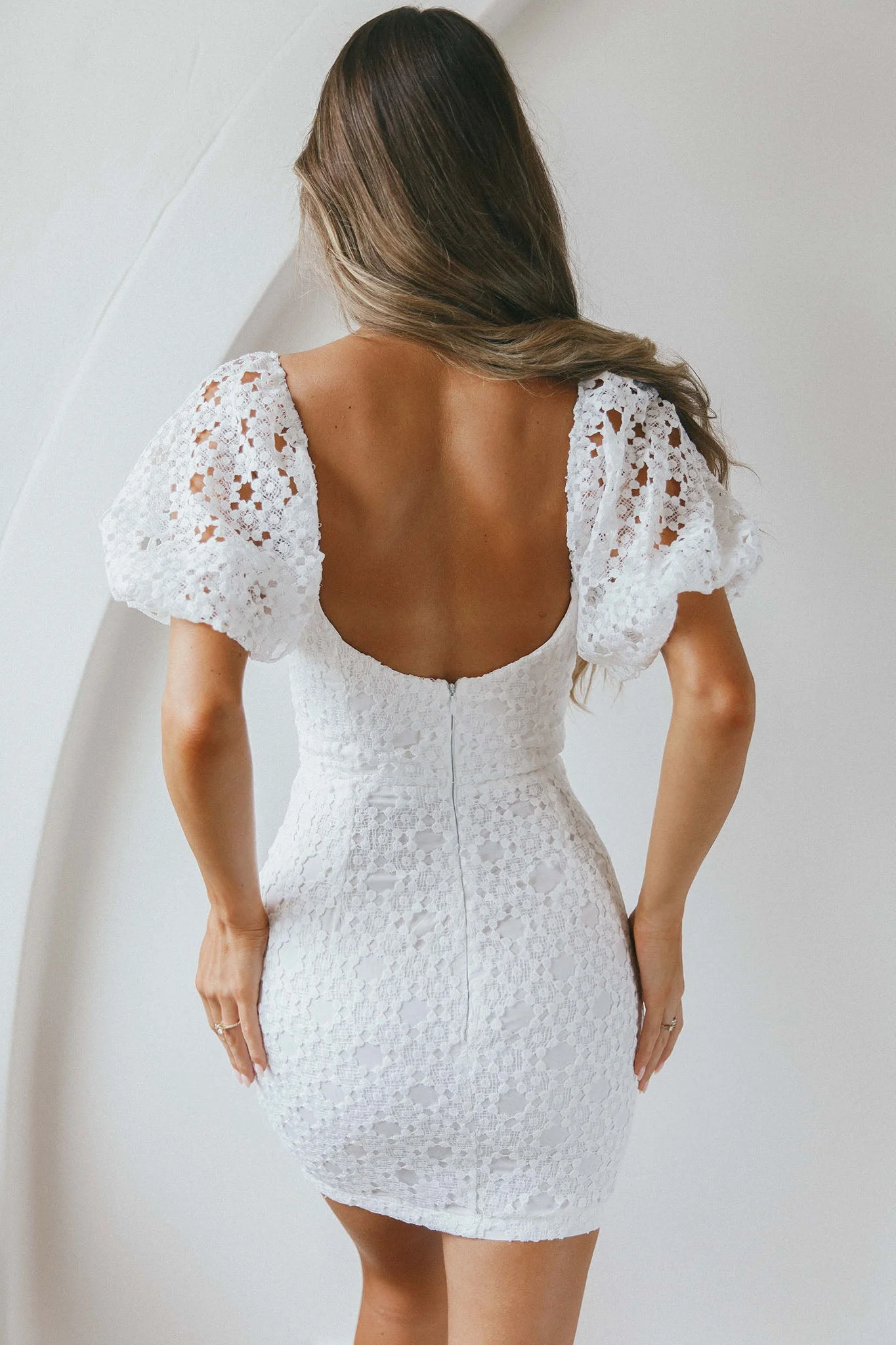 Catch Feelings Sweetheart Neckline Crochet Lace Overlay Dress White - Image 2