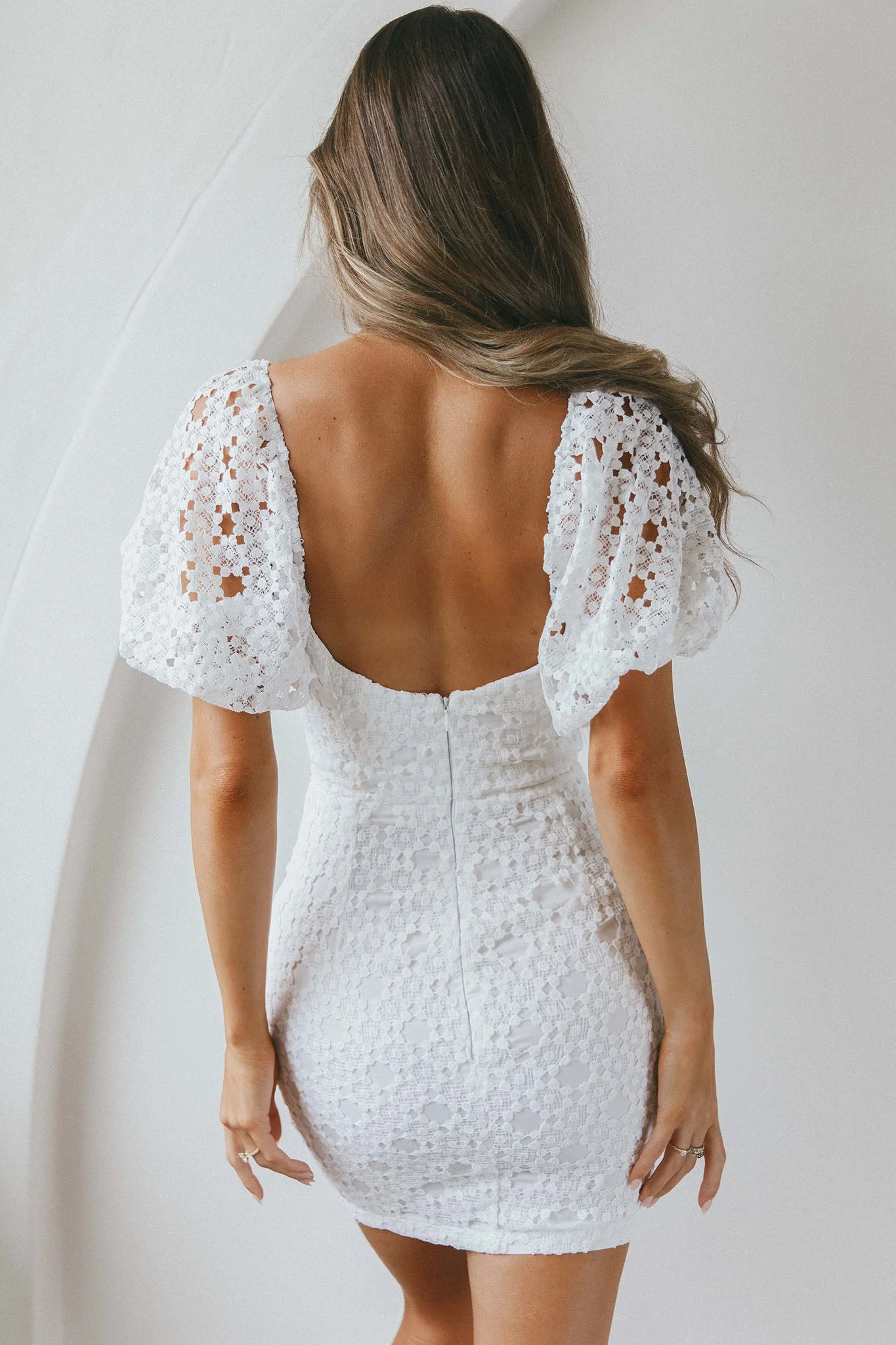 Catch Feelings Sweetheart Neckline Crochet Lace Overlay Dress White - Image 8