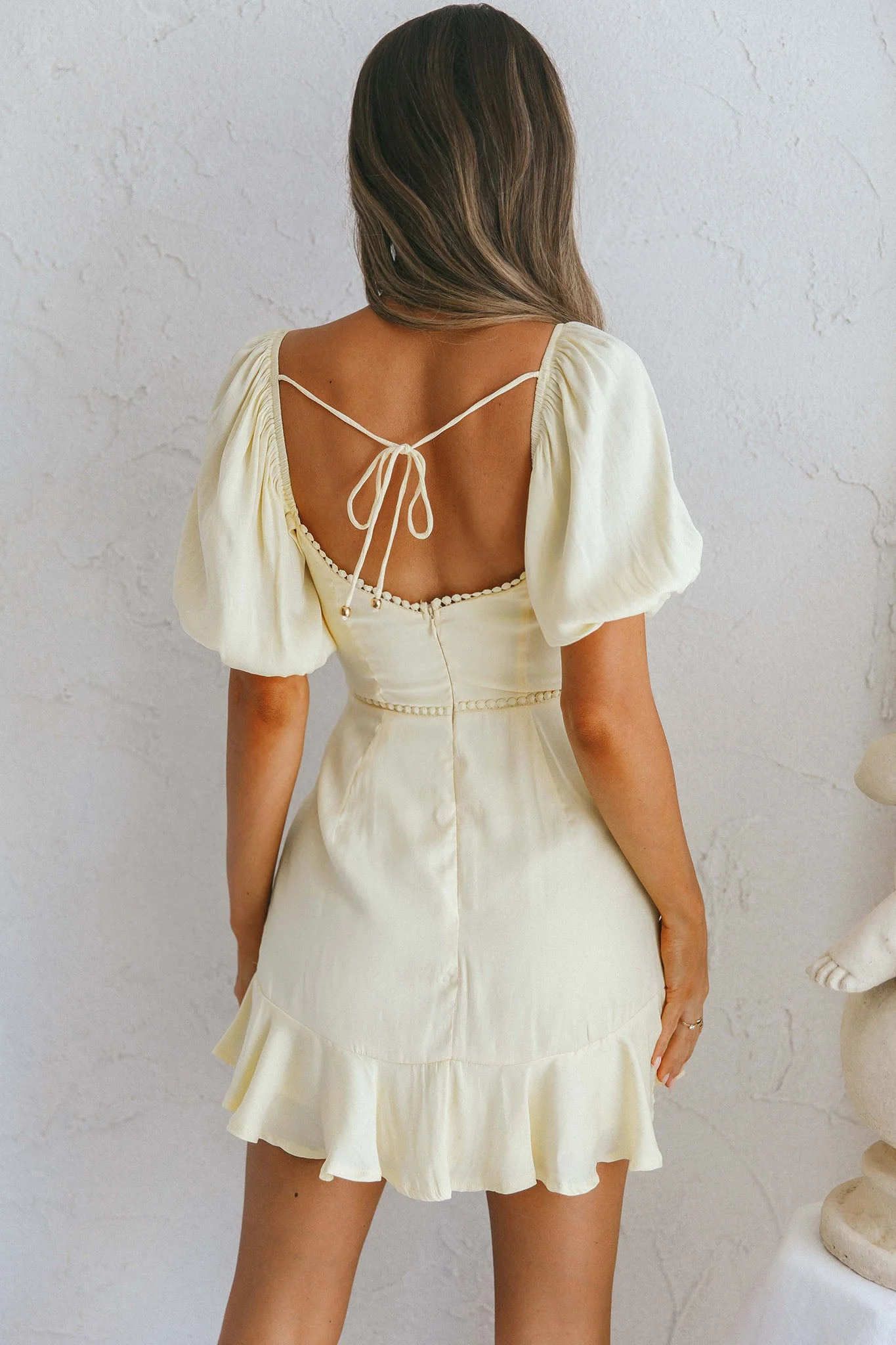 Catch Feelings Sweetheart Neckline Puff Sleeve Dot Trim Dress Yellow - Image 6