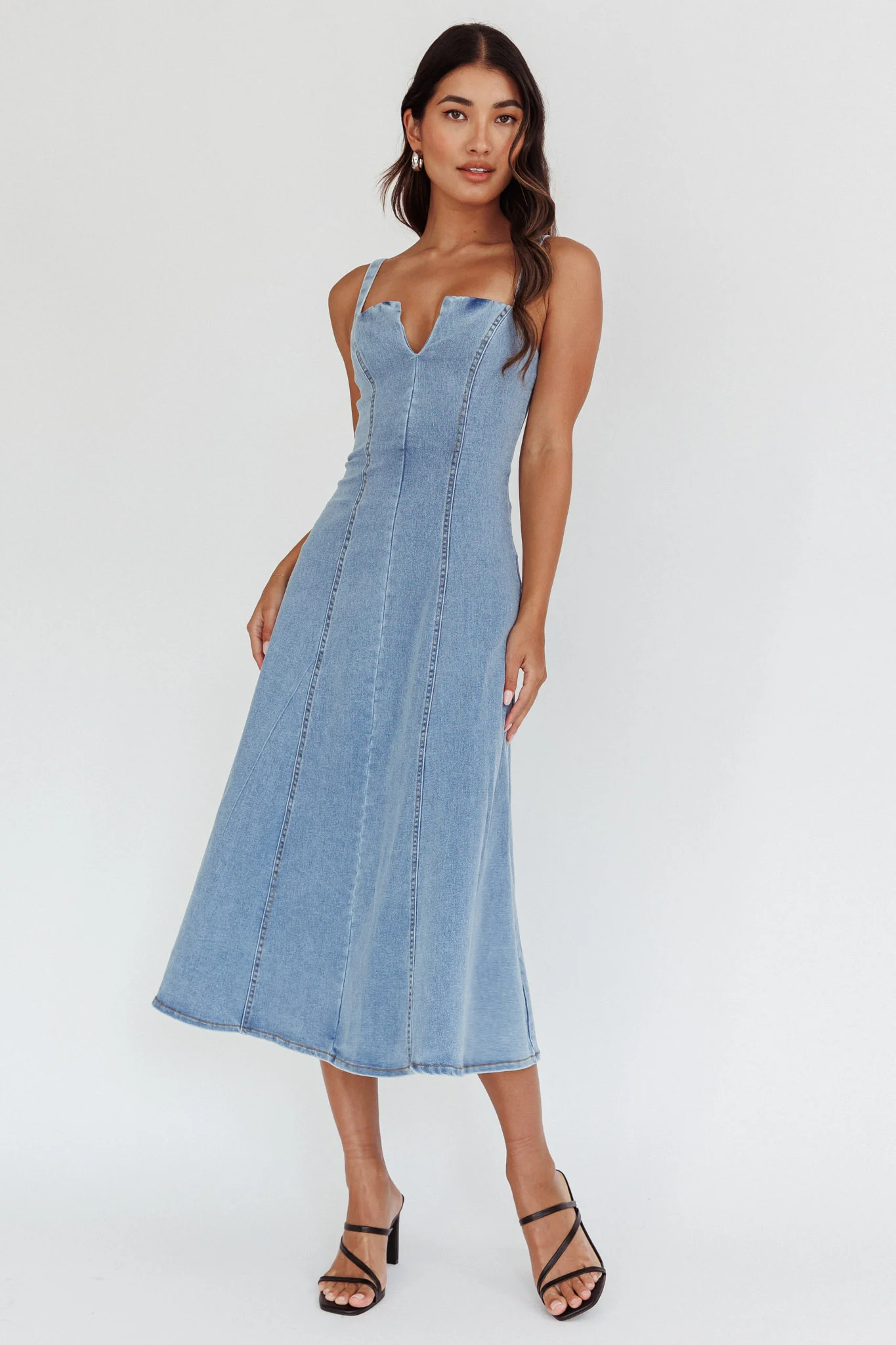 Catch My Drift A-Line Midi Dress Denim Blue - Image 3