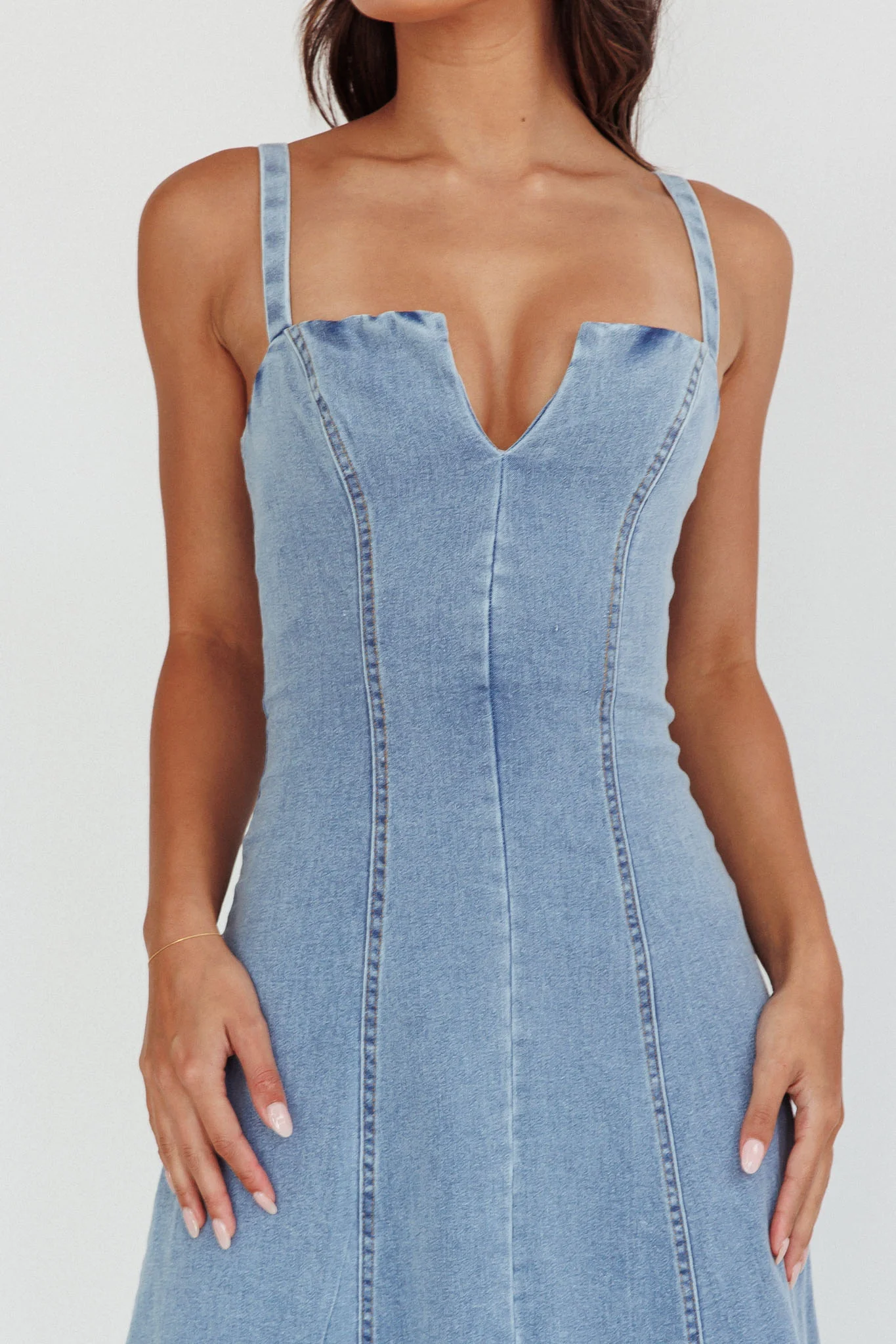 Catch My Drift A-Line Midi Dress Denim Blue - Image 4